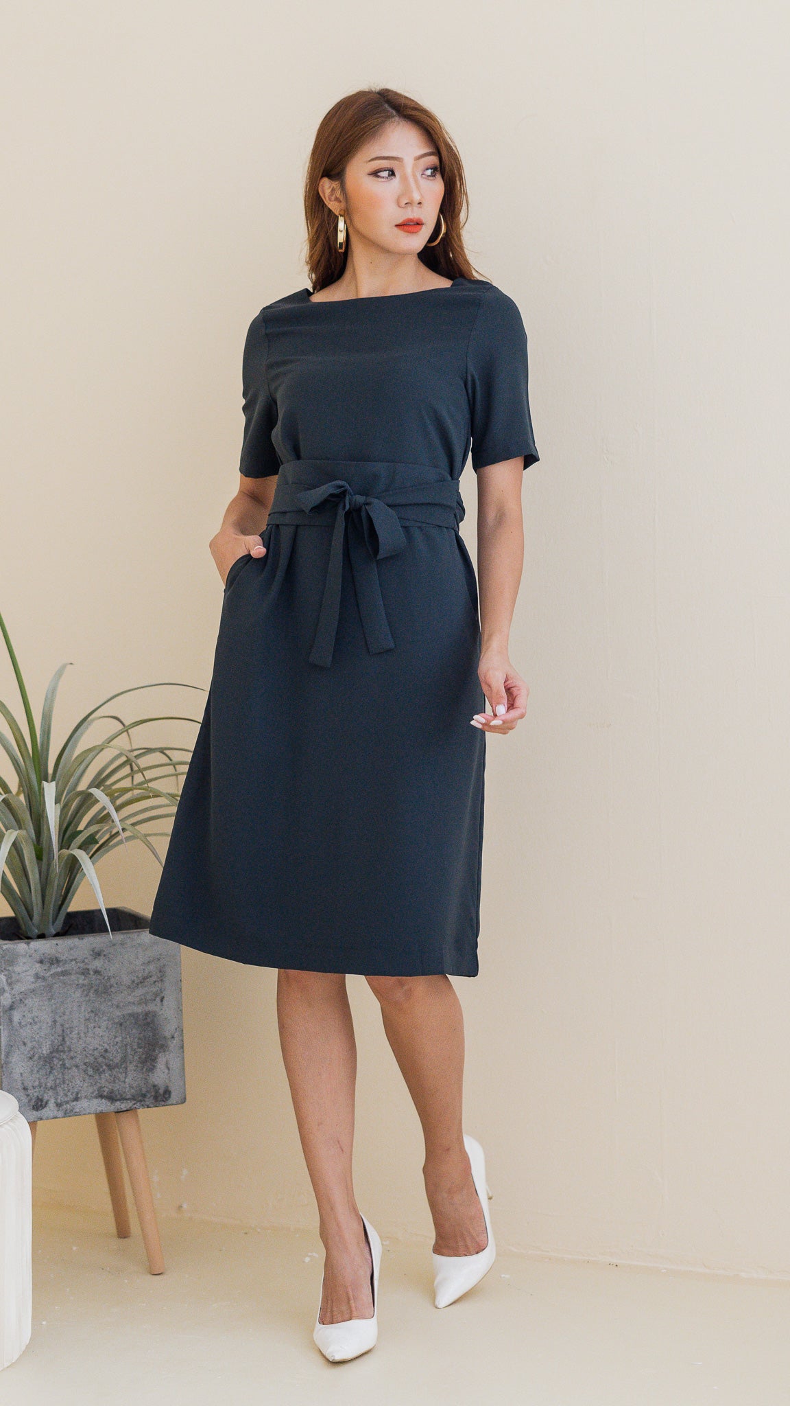 Madelyn Midi Dress with Obi Sash in Forest [ONLINE ONLY]