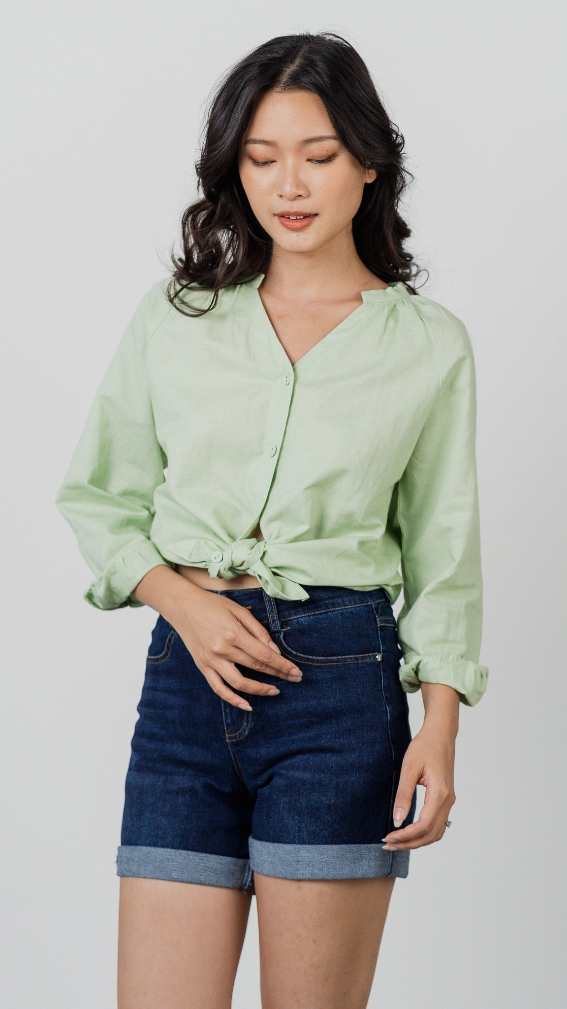 Noah Long Sleeve Linen Shirt in Light Green [ONLINE ONLY]
