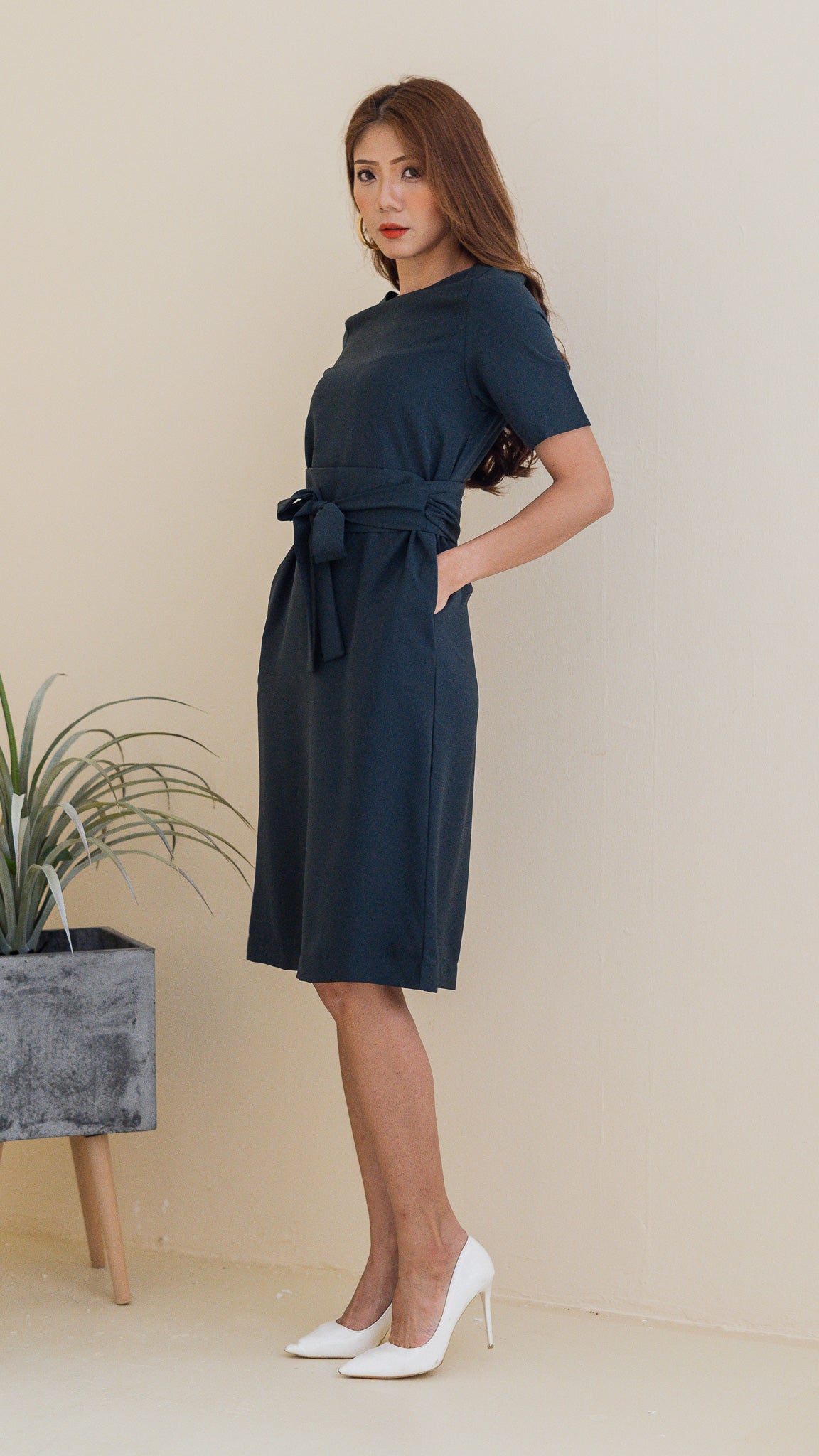 Madelyn Midi Dress with Obi Sash in Forest [ONLINE ONLY]