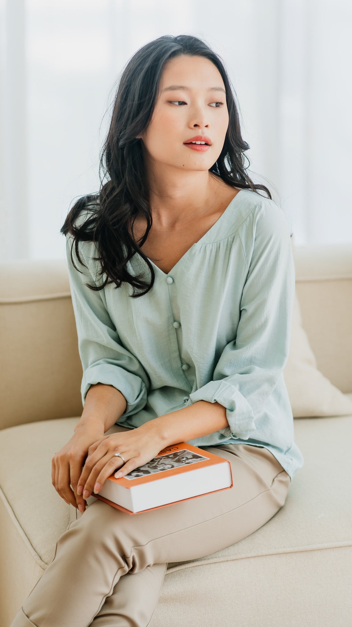Desiree Textured Loosefit Blouse in Sage [ONLINE ONLY]