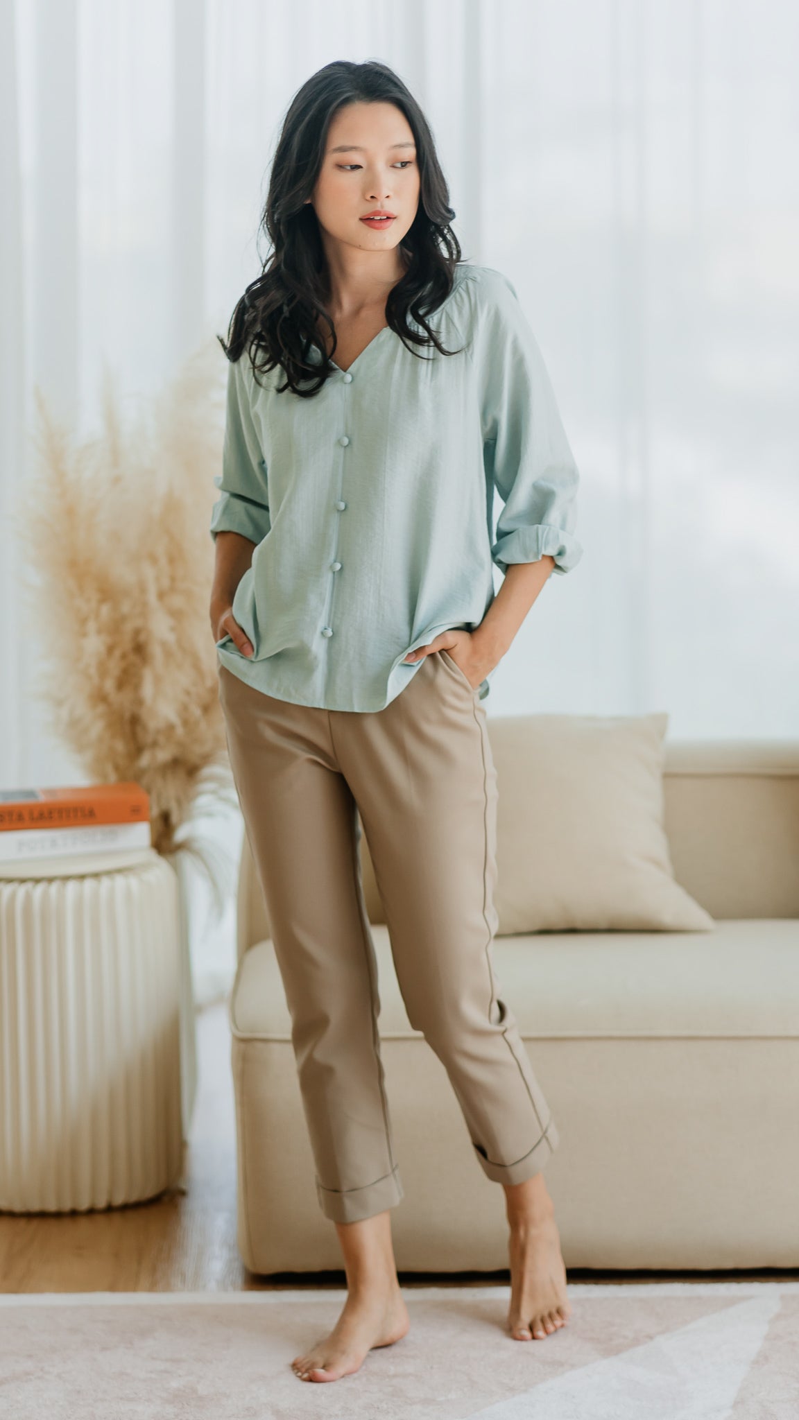 Desiree Textured Loosefit Blouse in Sage [ONLINE ONLY]