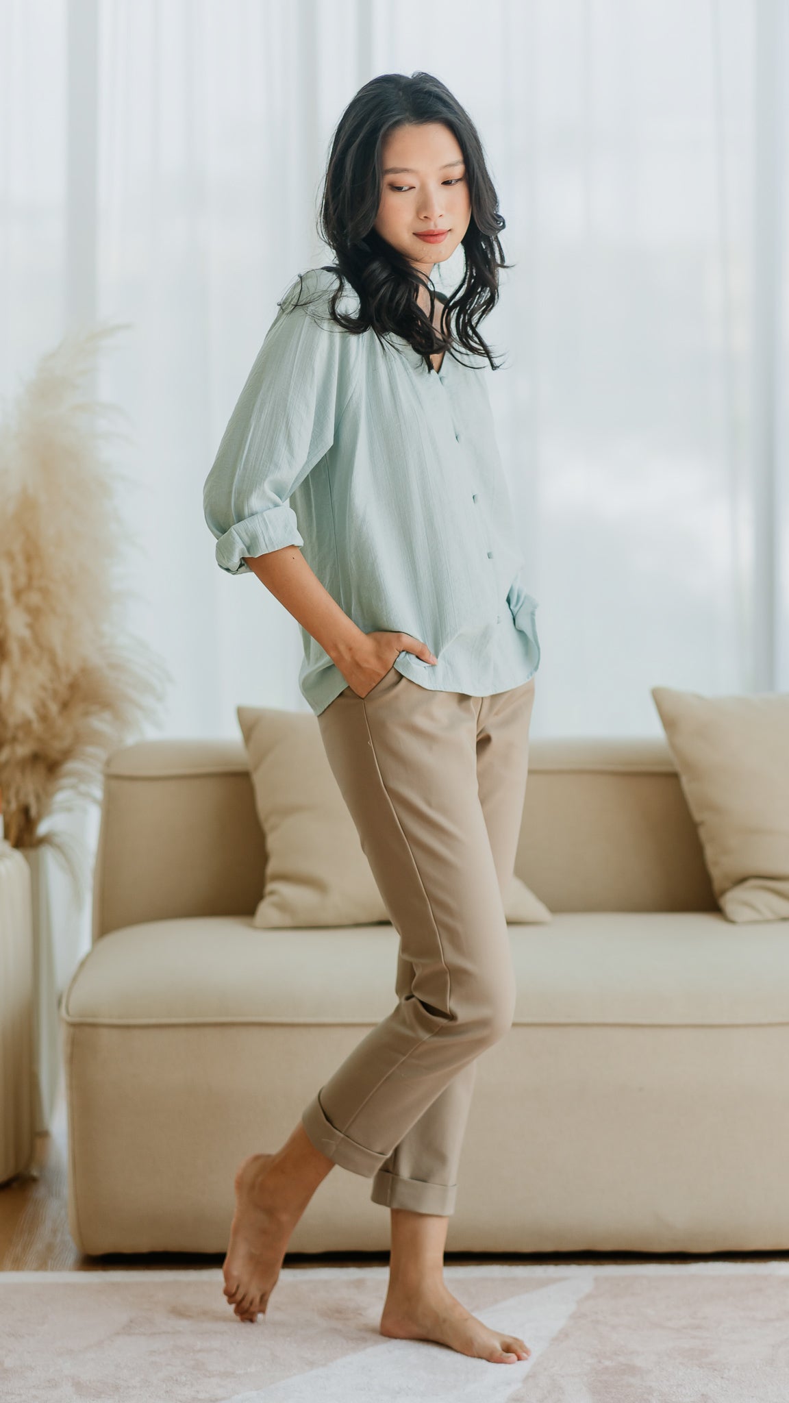 Desiree Textured Loosefit Blouse in Sage [ONLINE ONLY]