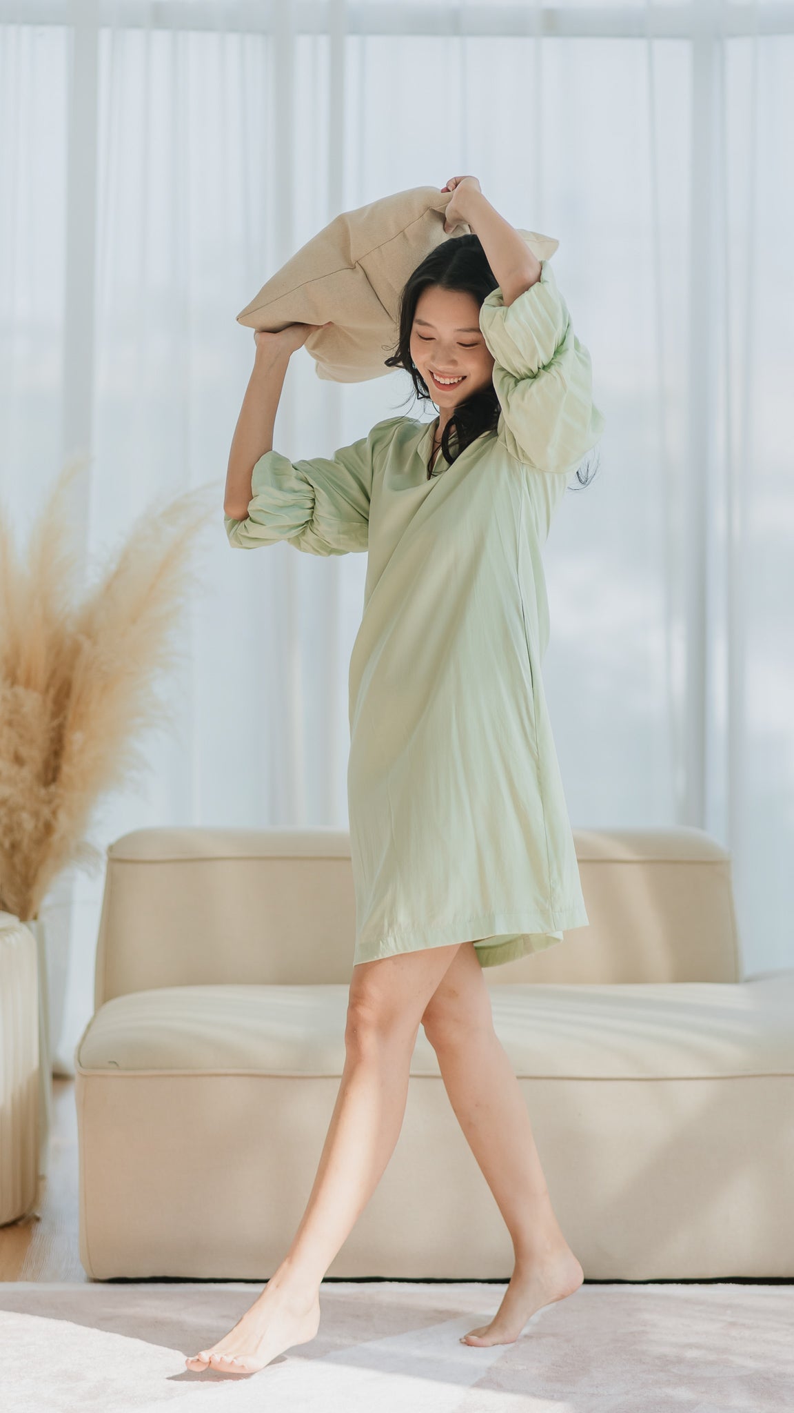 Emille Layered Sleeve Dress in Light Green [ONLINE ONLY]