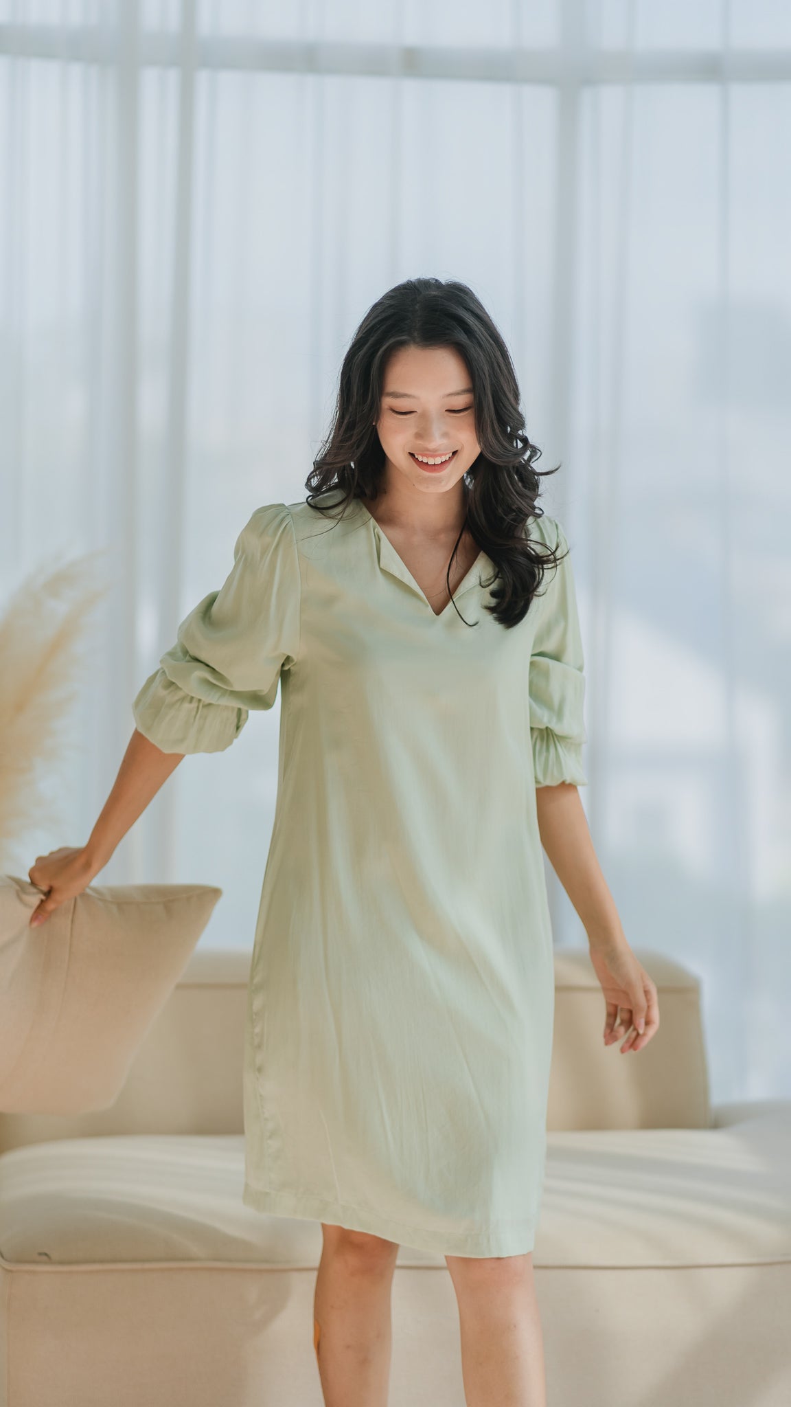 Emille Layered Sleeve Dress in Light Green [ONLINE ONLY]
