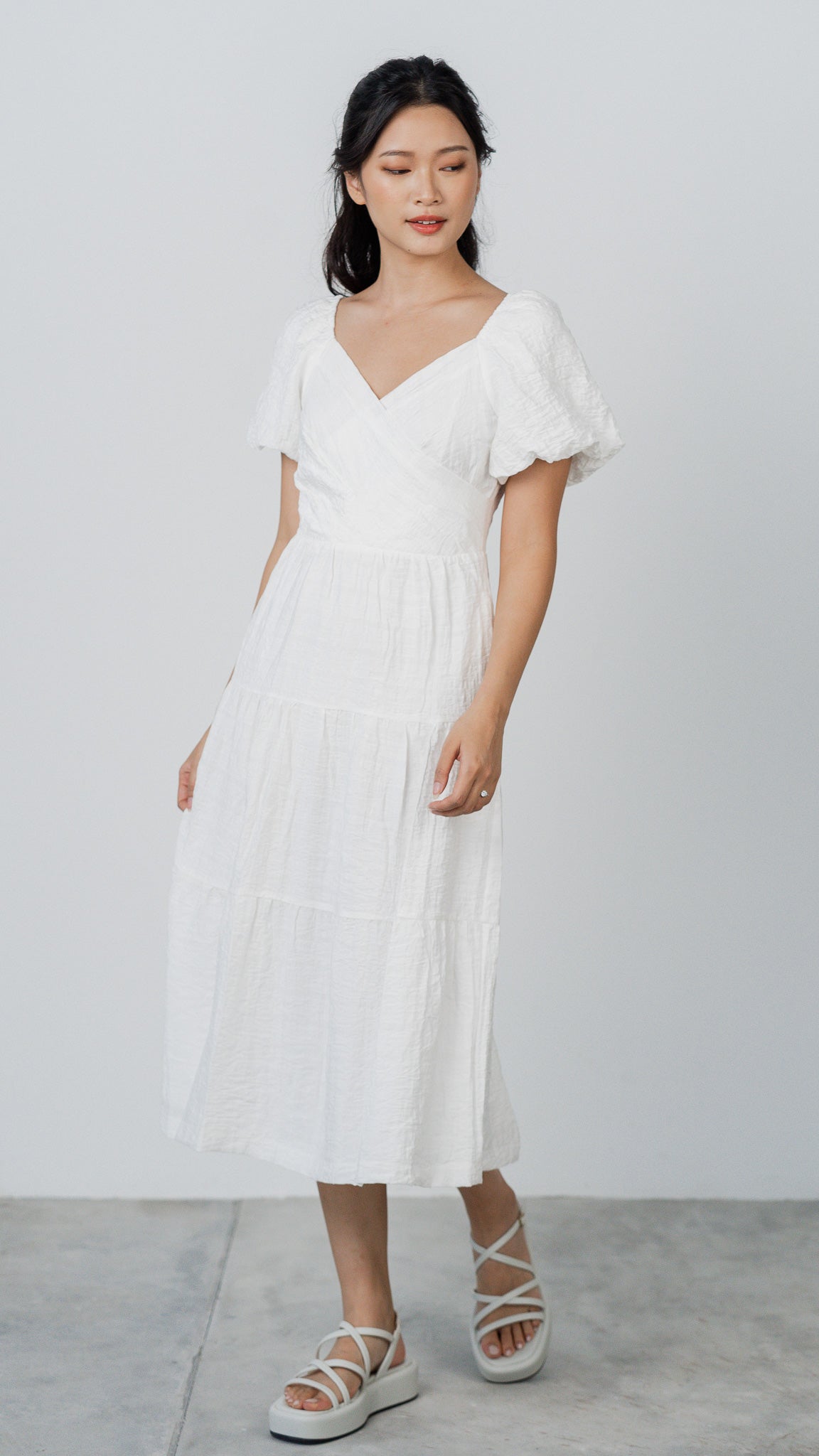 Crossroads Checkered Midi Dress in White [ONLINE ONLY]