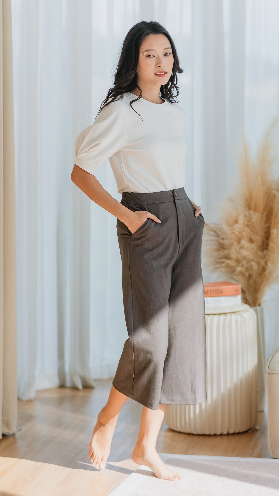 Xin Elastic Waist Culottes in Dark Grey [ONLINE ONLY]