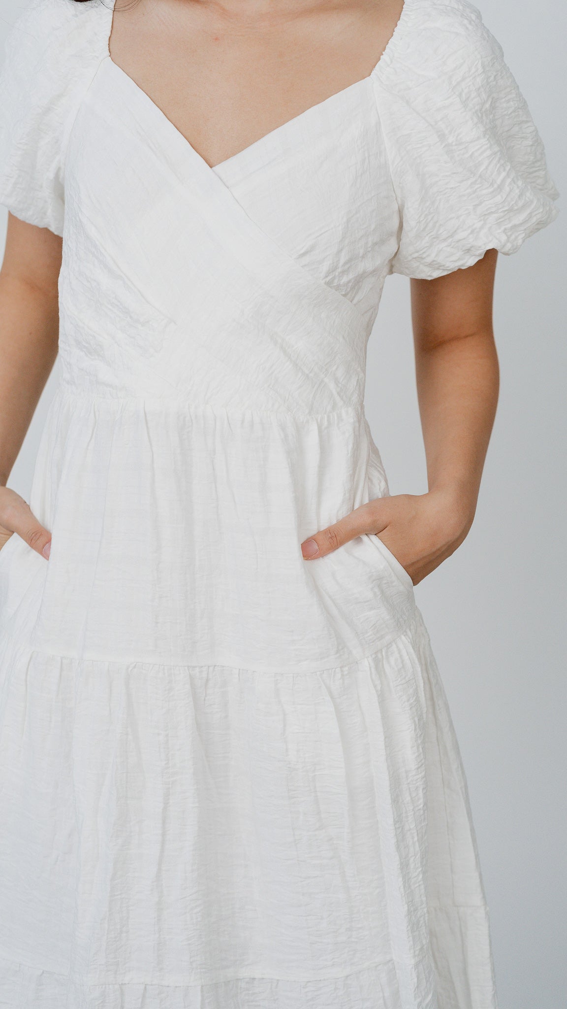 Crossroads Checkered Midi Dress in White [ONLINE ONLY]