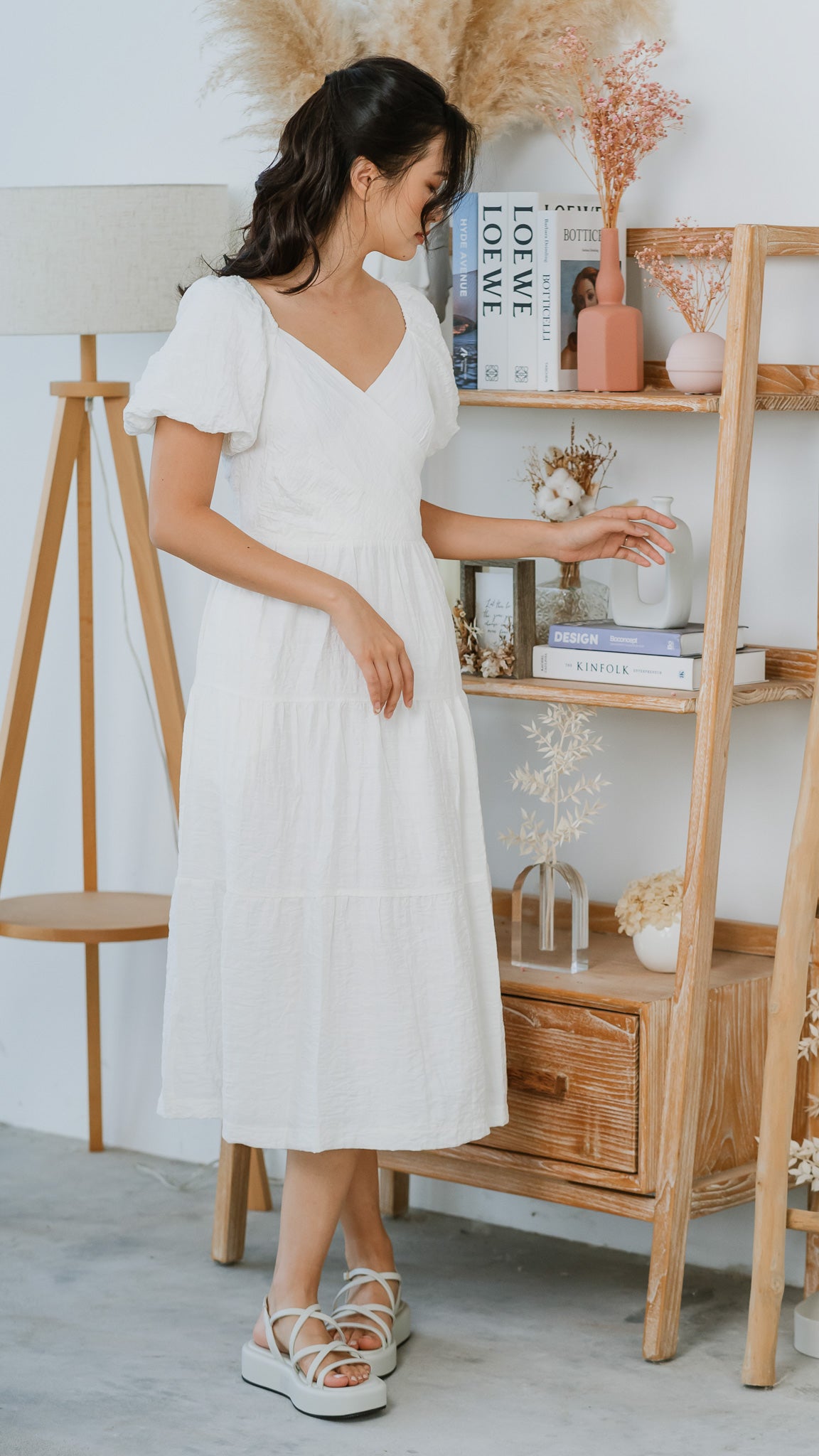 Crossroads Checkered Midi Dress in White [ONLINE ONLY]