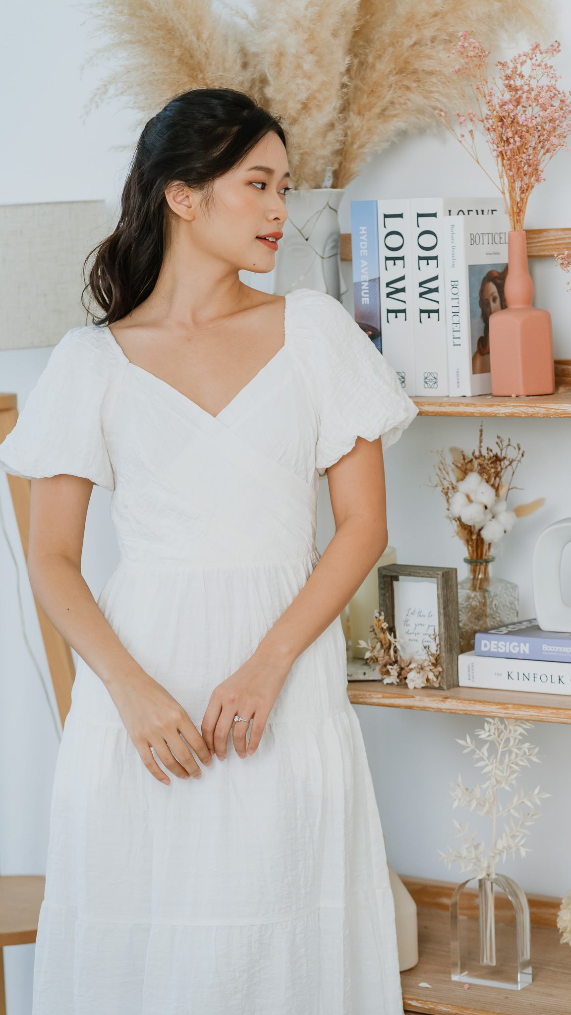 Crossroads Checkered Midi Dress in White [ONLINE ONLY]