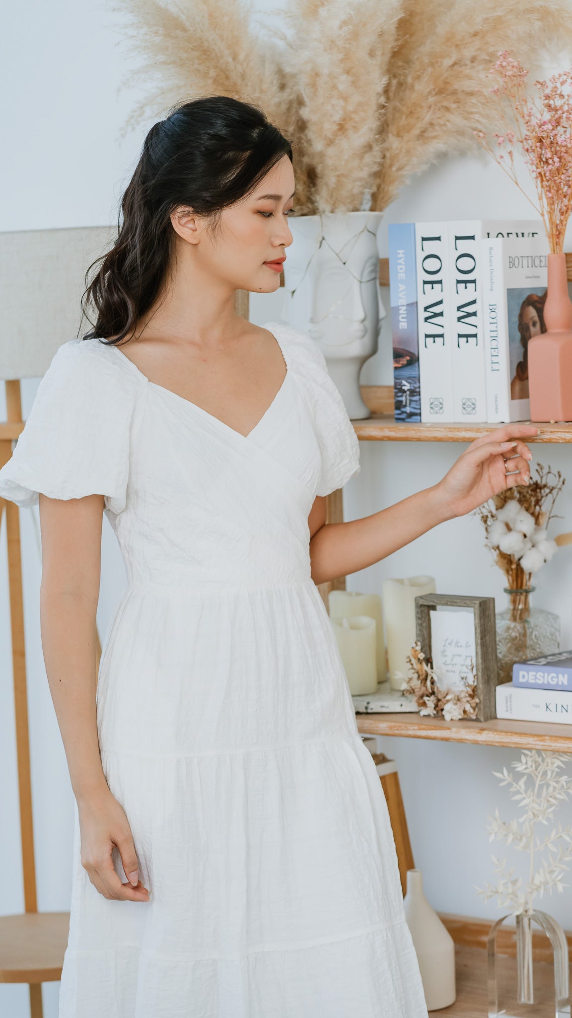 Crossroads Checkered Midi Dress in White [ONLINE ONLY]