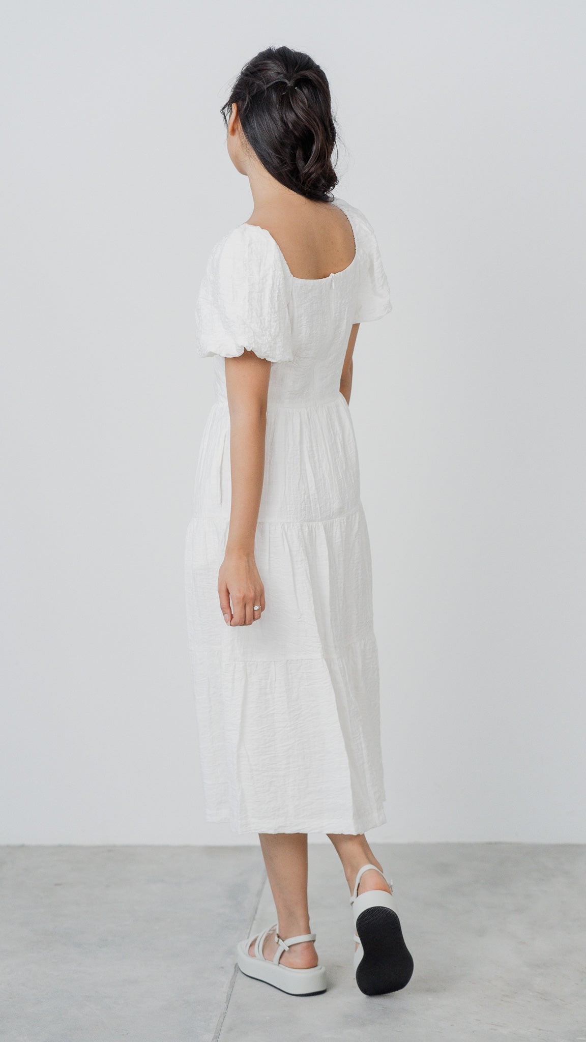 Crossroads Checkered Midi Dress in White [ONLINE ONLY]