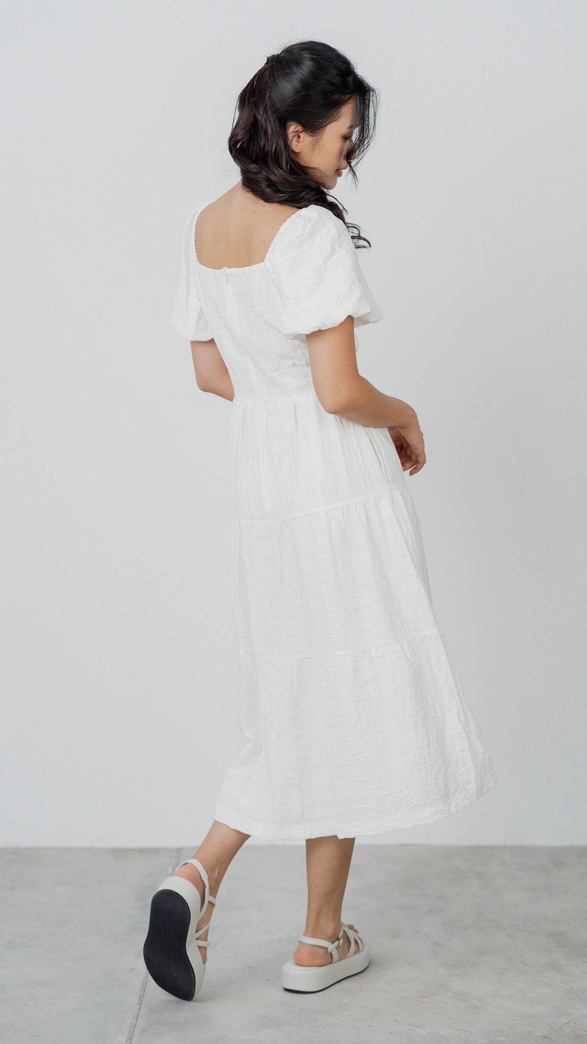 Crossroads Checkered Midi Dress in White [ONLINE ONLY]