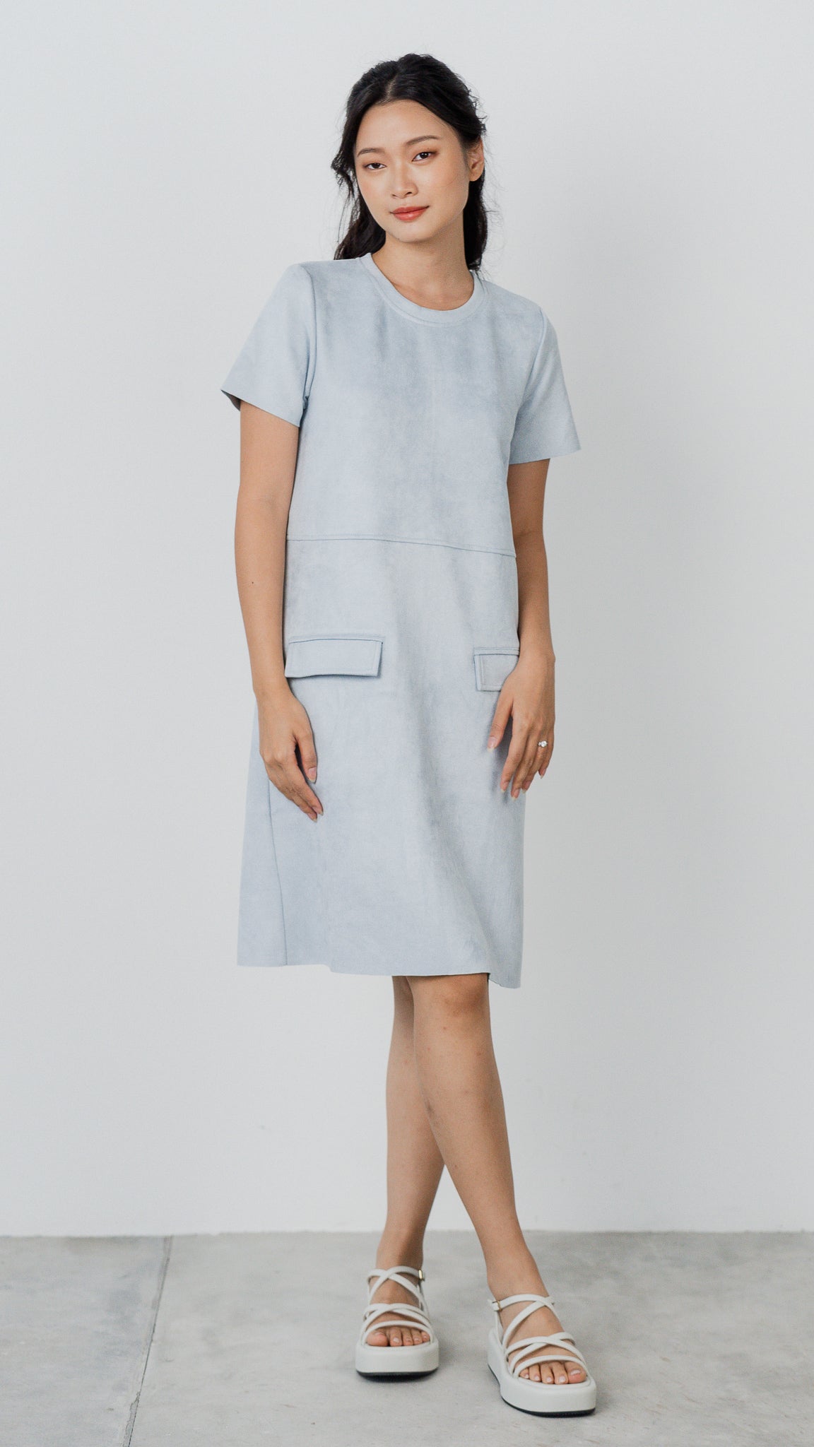 Matilda Suede Shift Dress in Light Blue [ONLINE ONLY]
