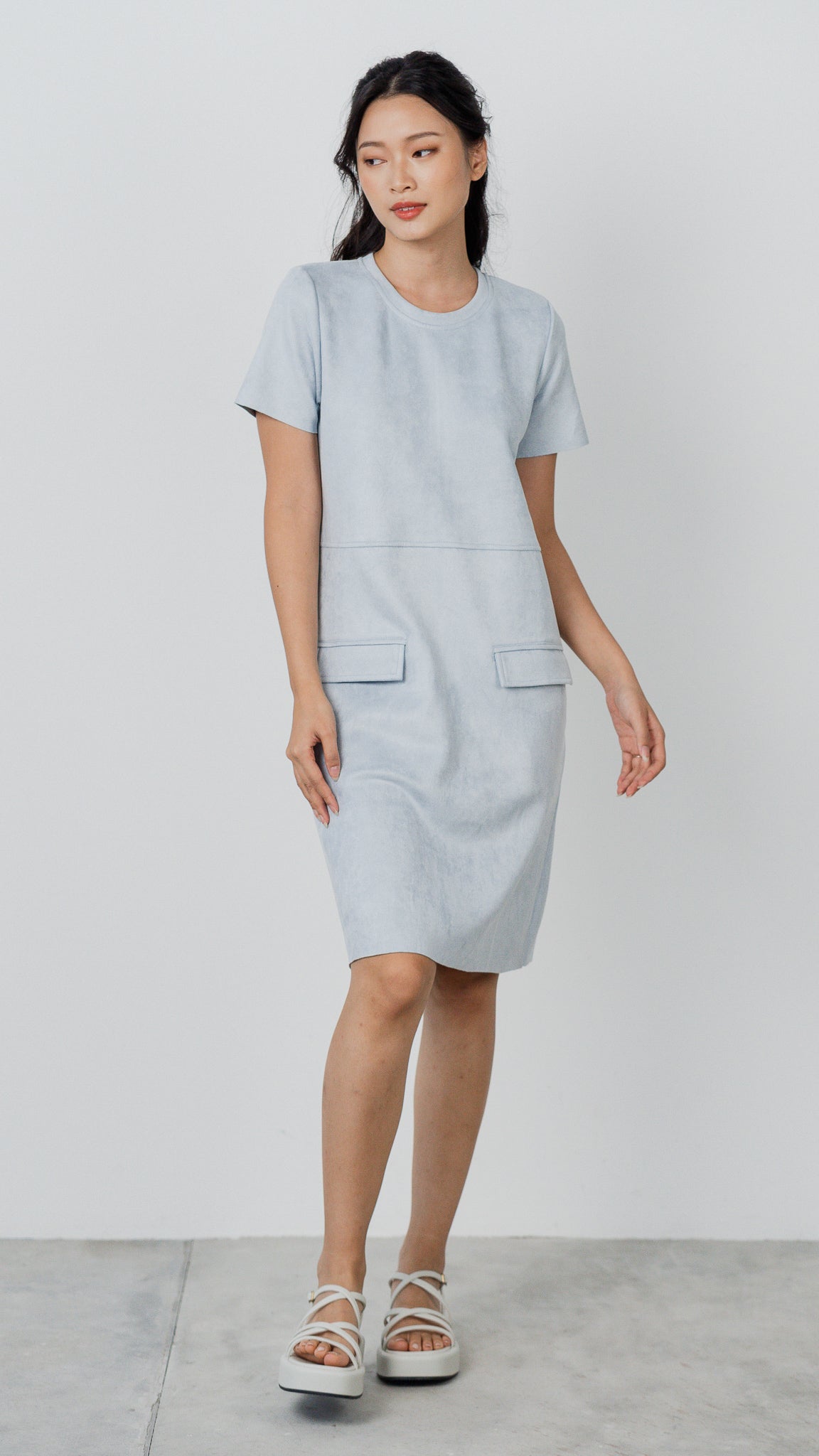 Matilda Suede Shift Dress in Light Blue [ONLINE ONLY]