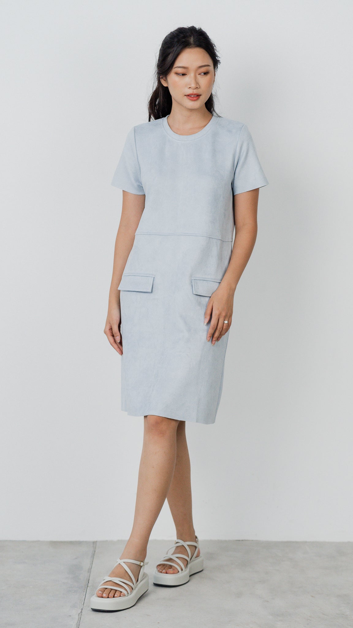Matilda Suede Shift Dress in Light Blue [ONLINE ONLY]