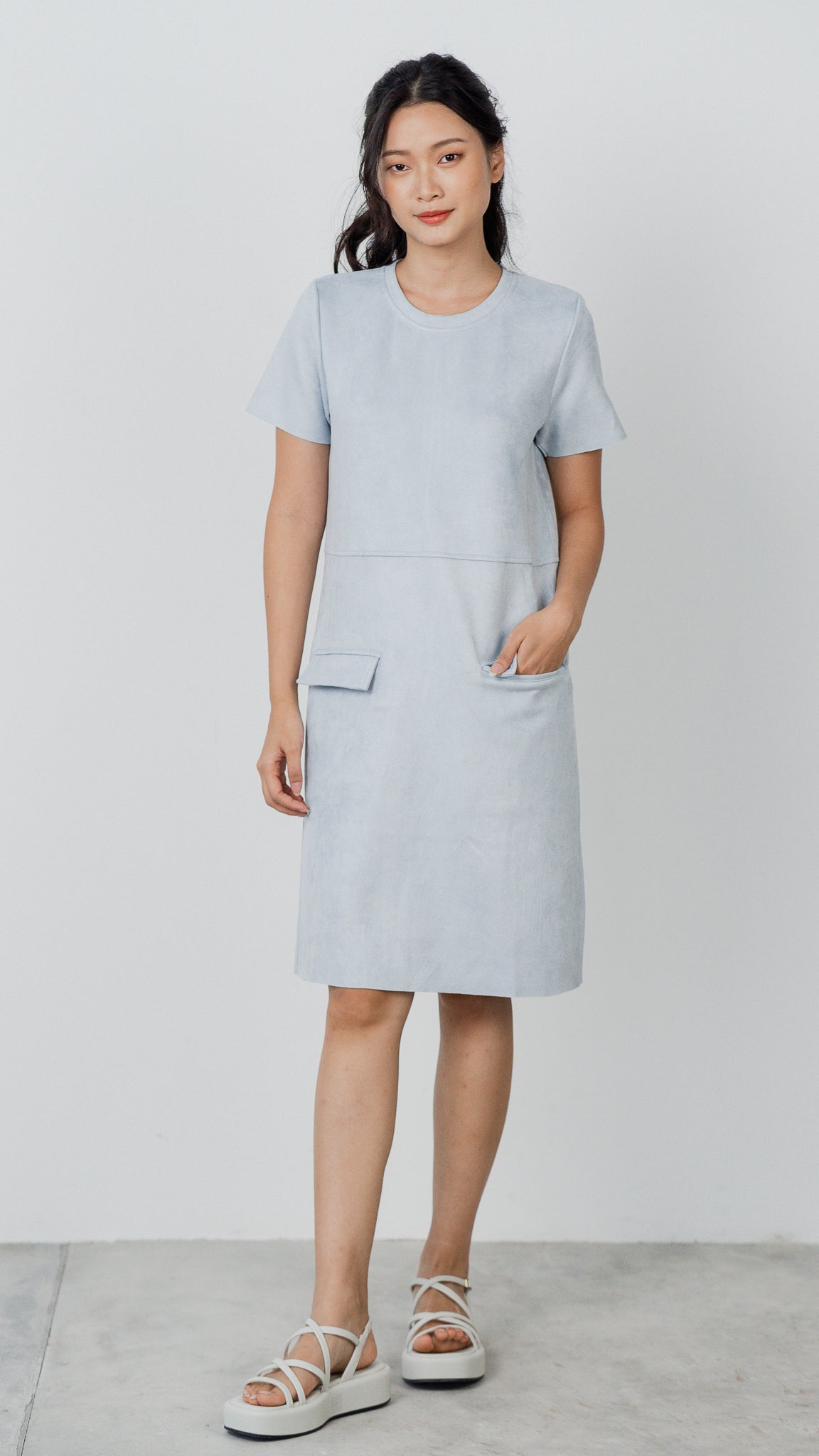 Matilda Suede Shift Dress in Light Blue [ONLINE ONLY]