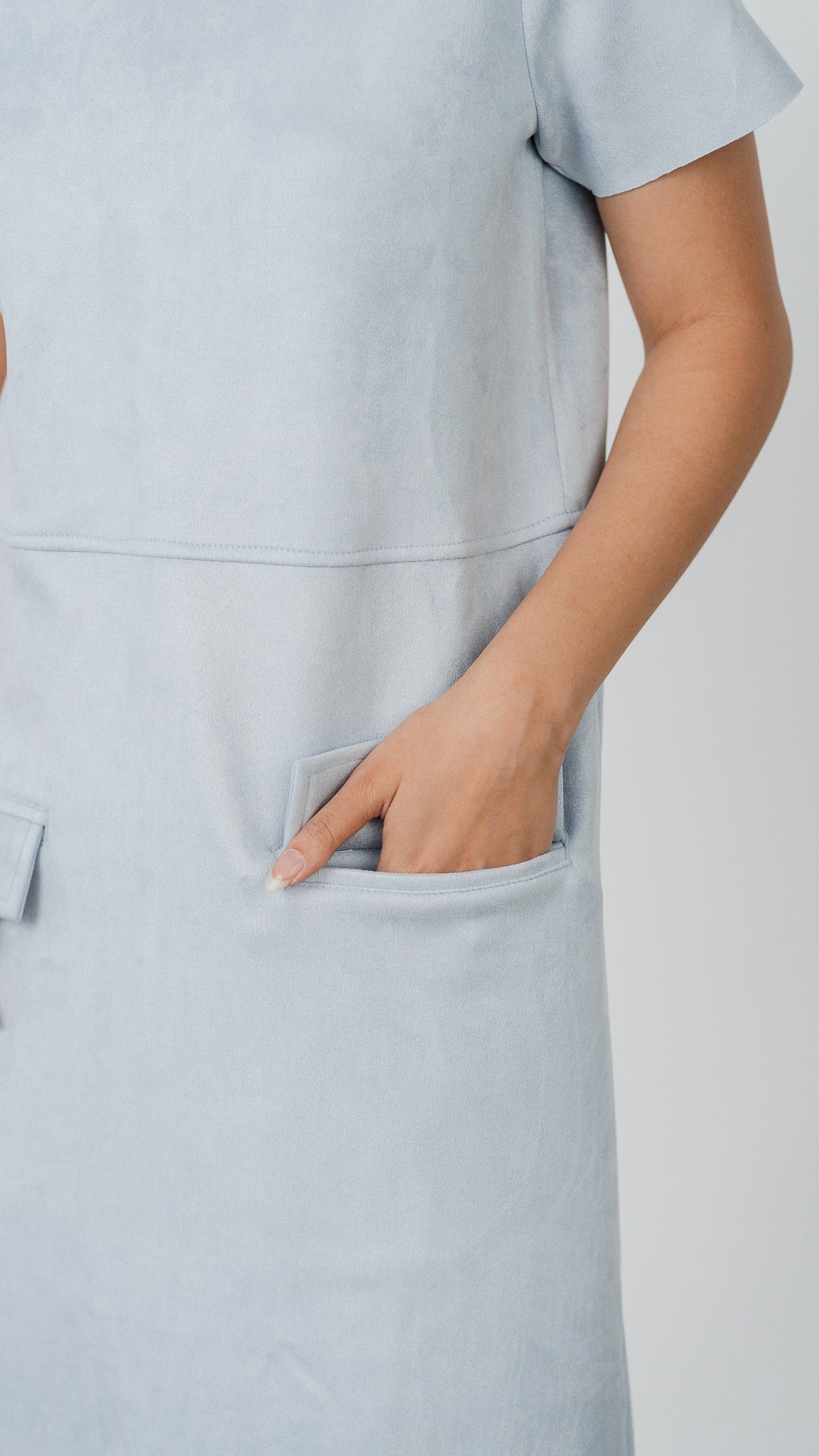 Matilda Suede Shift Dress in Light Blue [ONLINE ONLY]