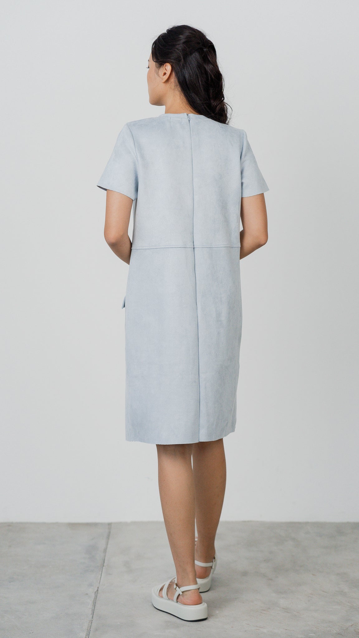 Matilda Suede Shift Dress in Light Blue [ONLINE ONLY]