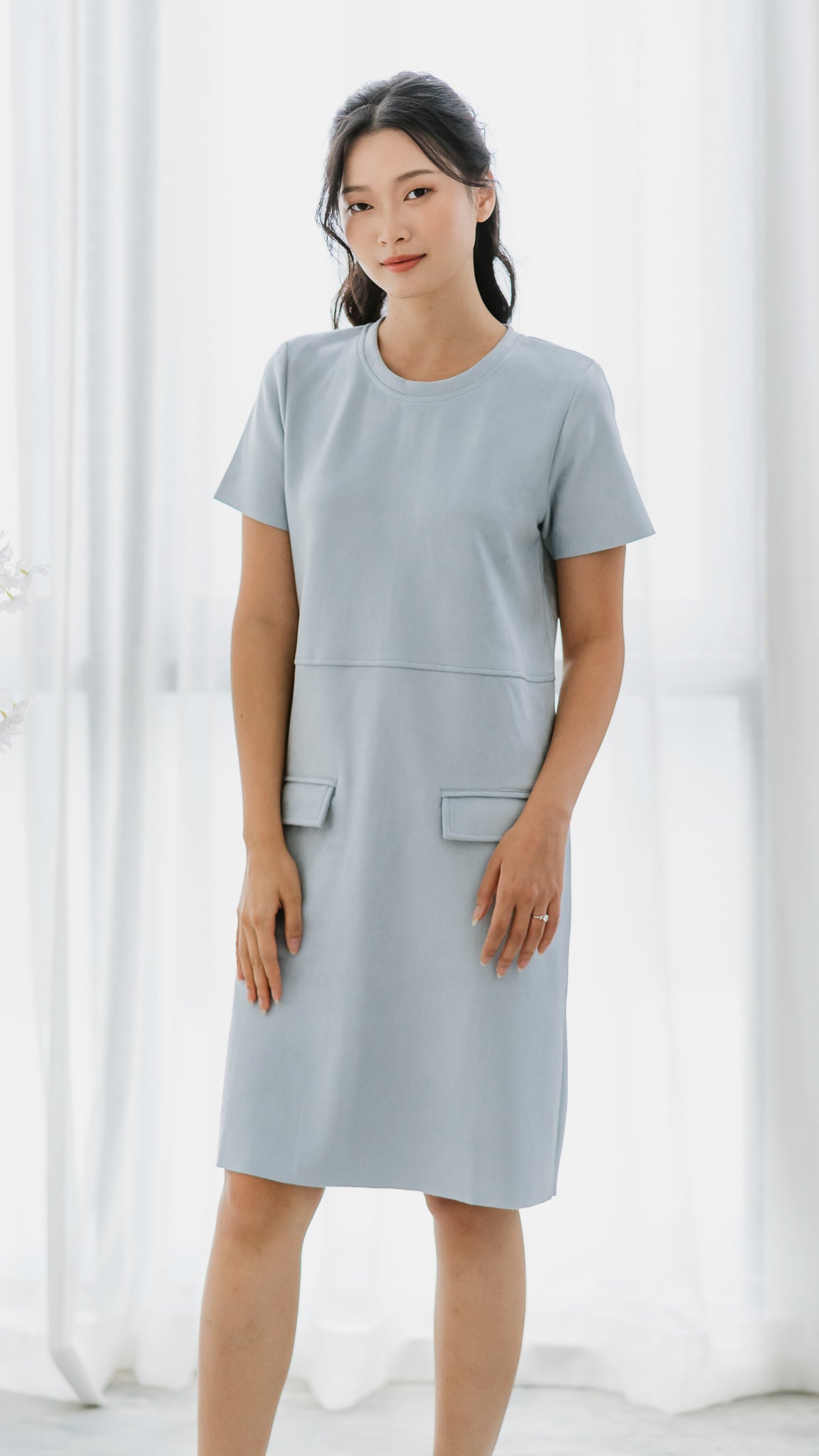 Matilda Suede Shift Dress in Light Blue [ONLINE ONLY]