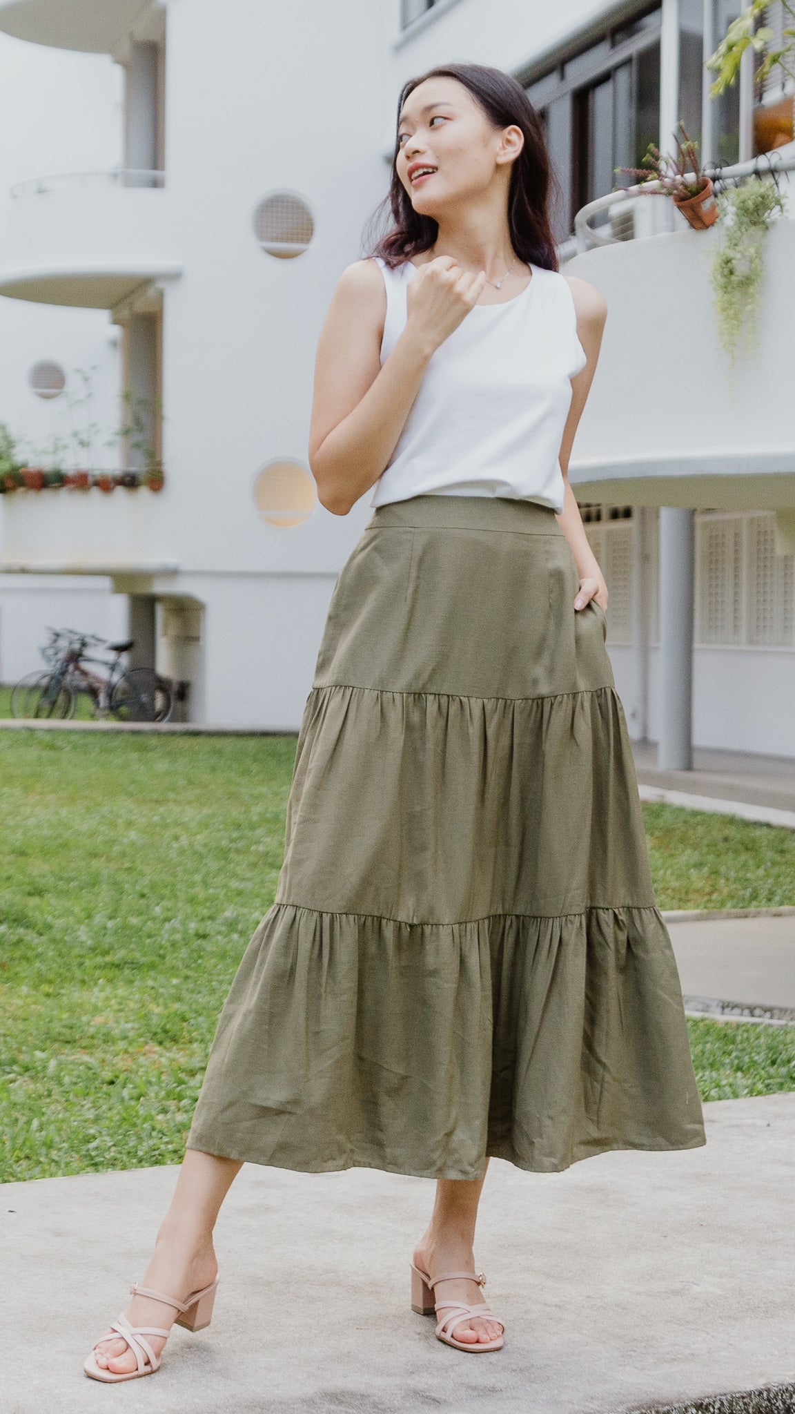 Tiered maxi skirt outfit Clearance