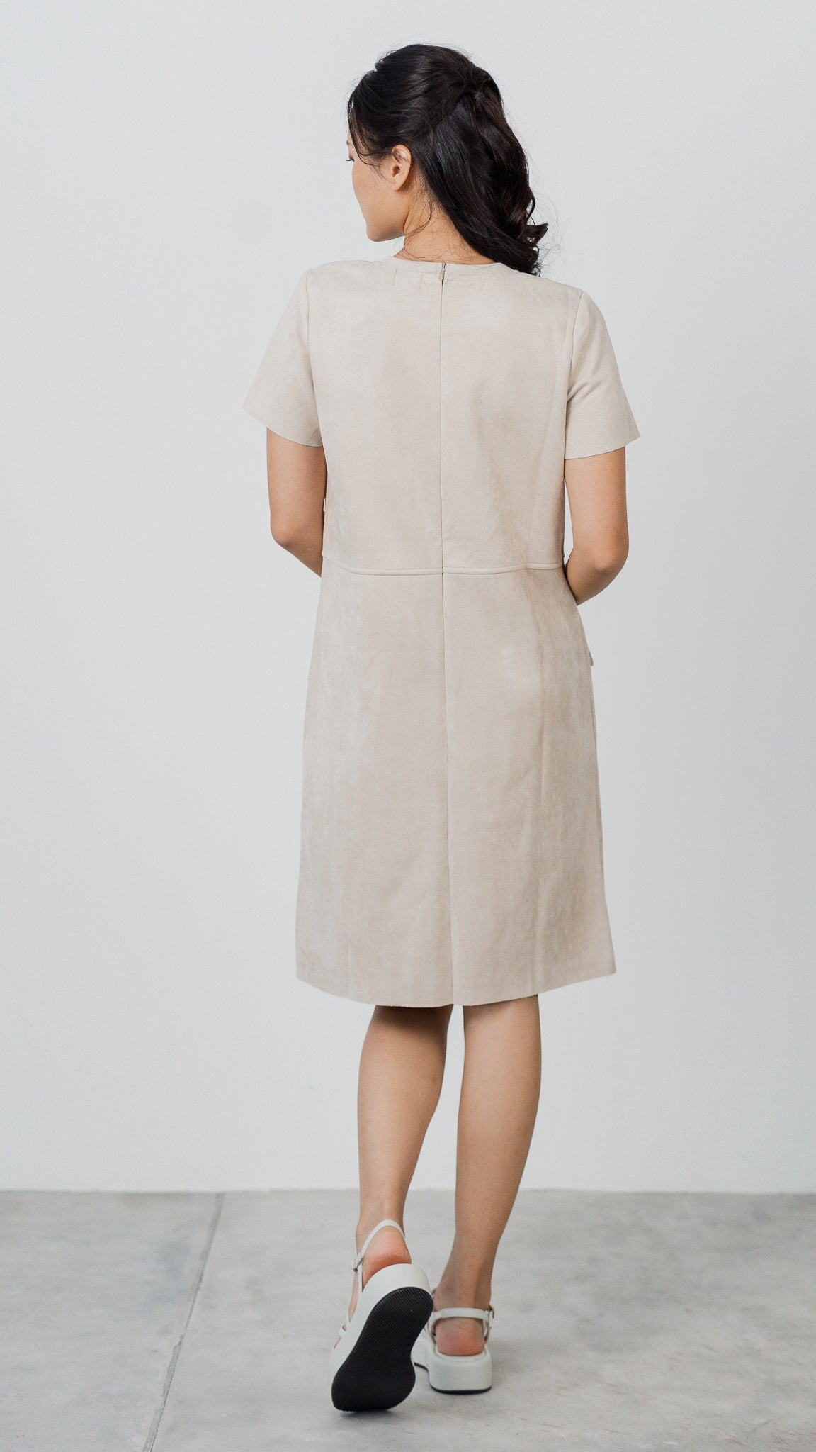 Matilda Suede Shift Dress in Beige [ONLINE ONLY]