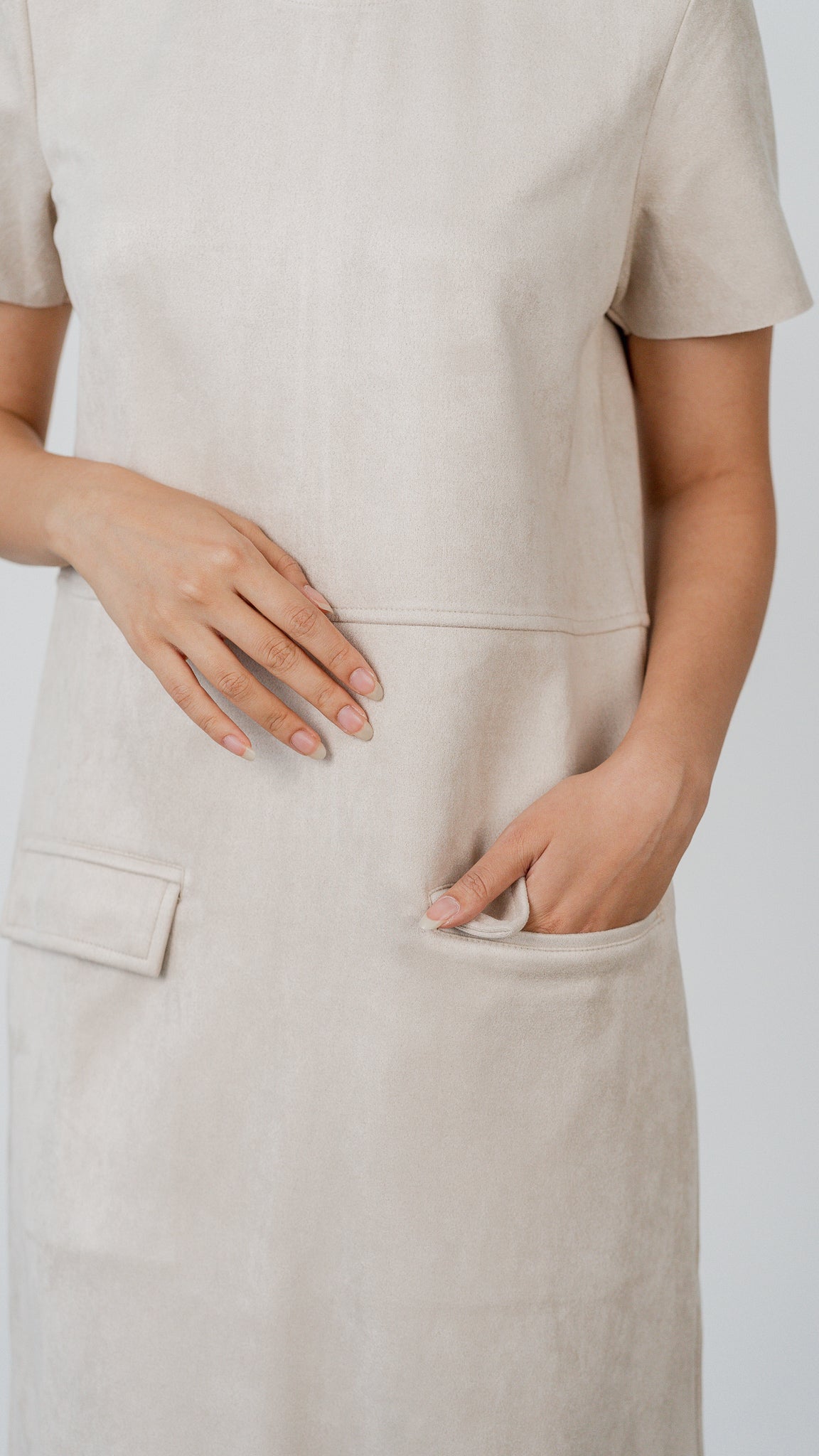 Matilda Suede Shift Dress in Beige [ONLINE ONLY]