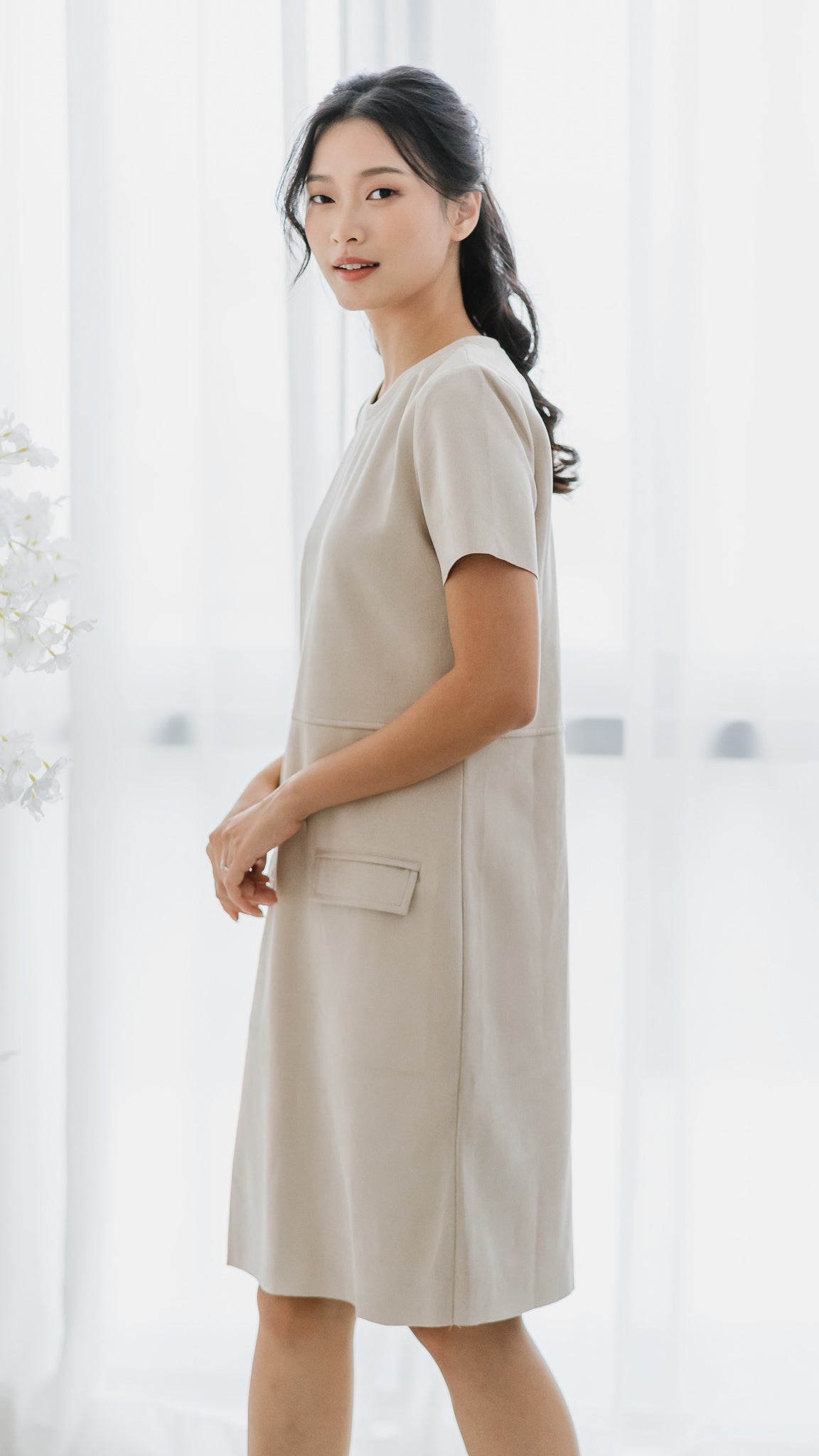 Matilda Suede Shift Dress in Beige [ONLINE ONLY]