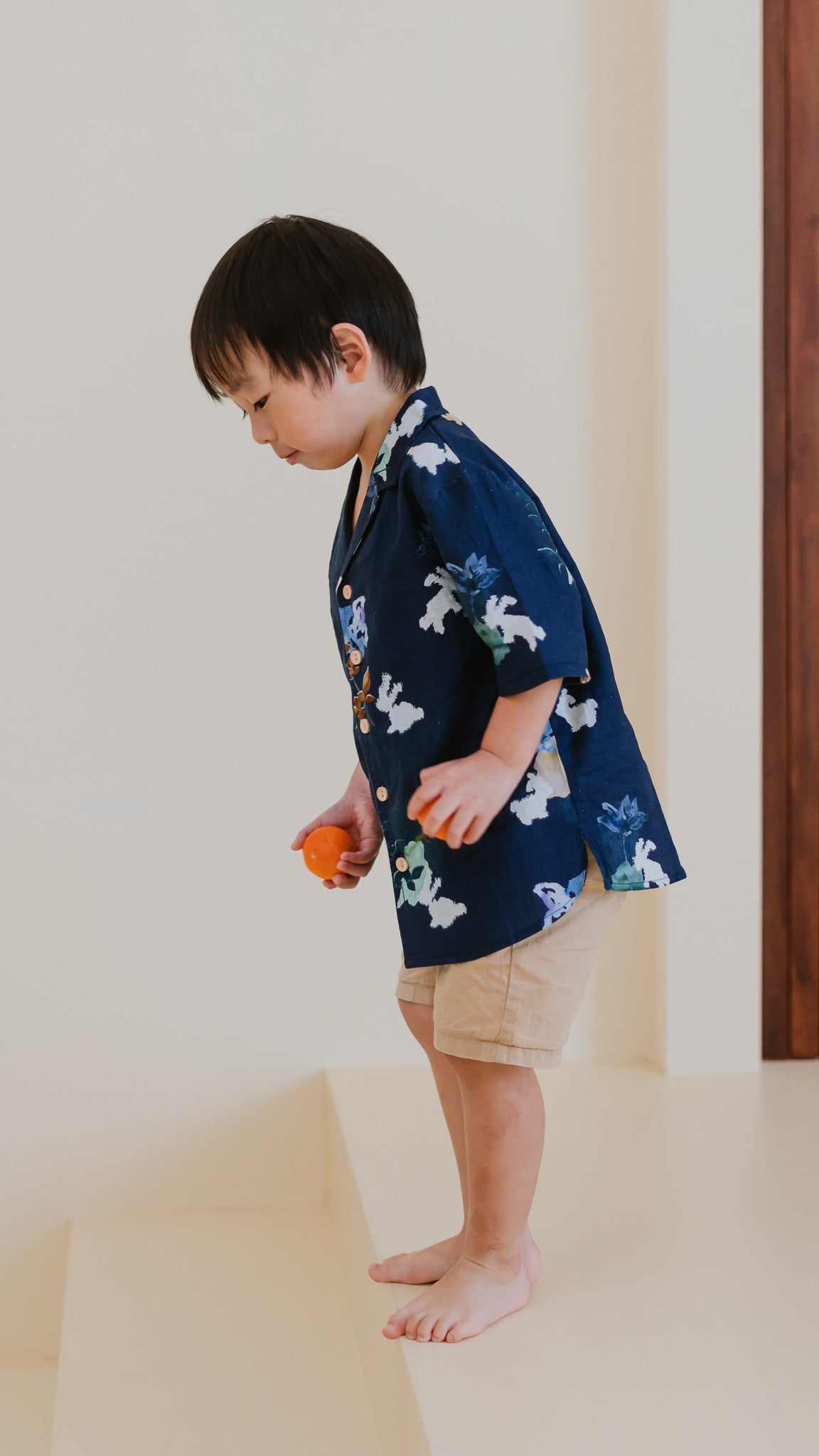 Leaps & Bounds Kids' Camp Collar Linen Shirt in Navy