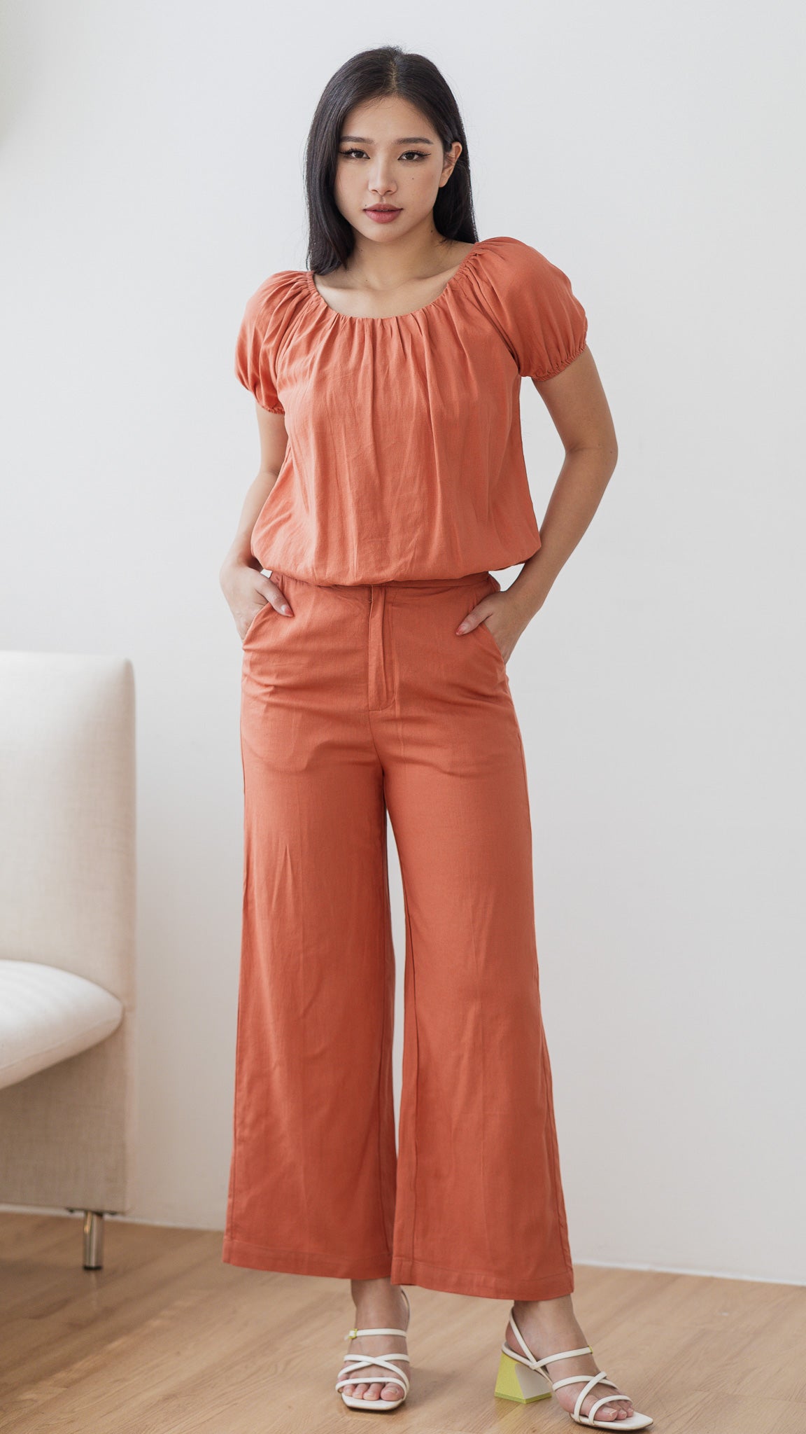 In Your Element Linen Long Pants in Orange [ONLINE ONLY]