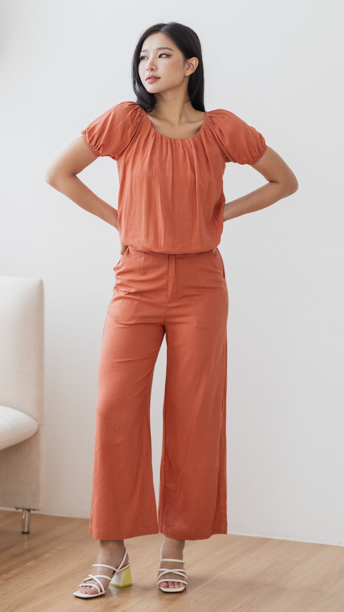 In Your Element Linen Long Pants in Orange [ONLINE ONLY]