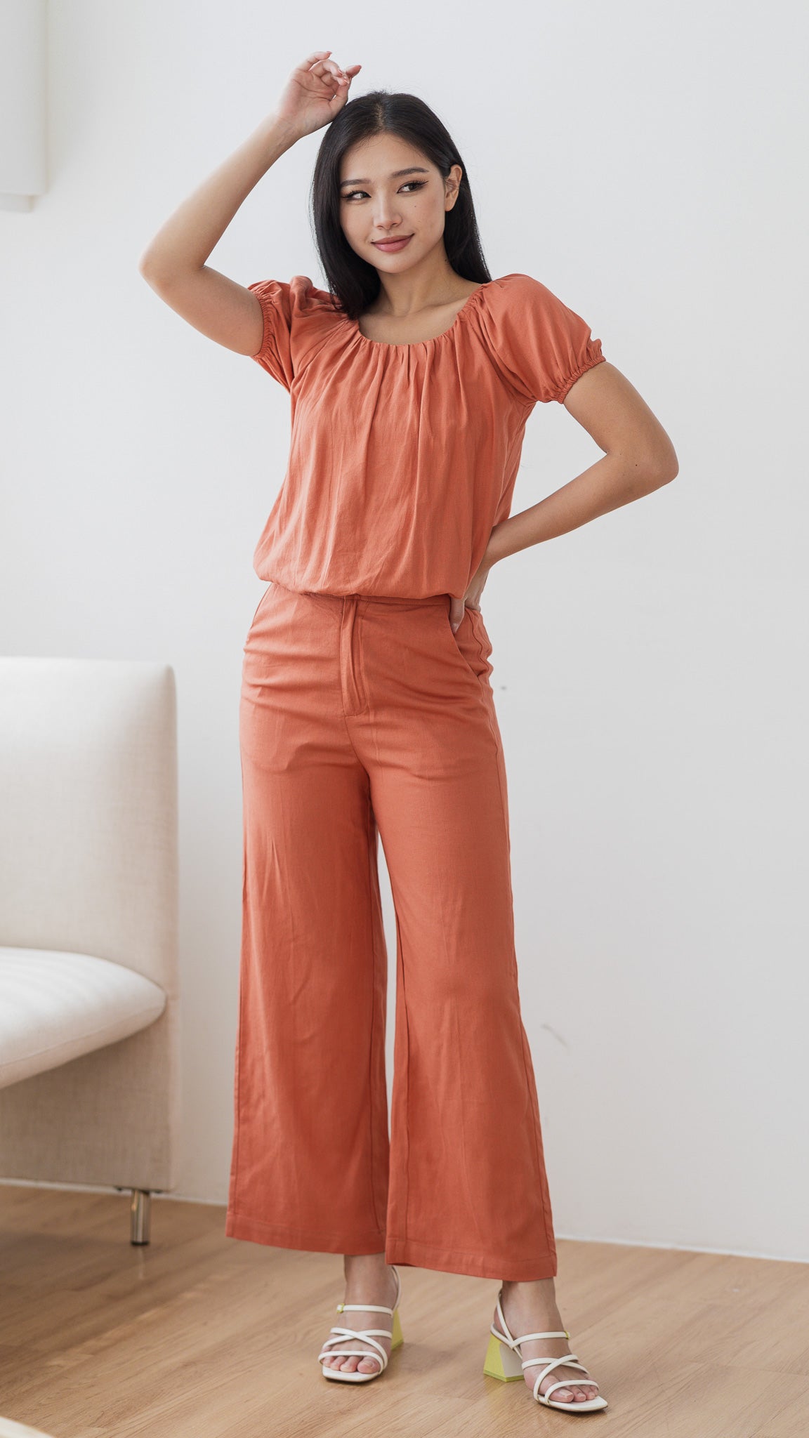 In Your Element Linen Long Pants in Orange [ONLINE ONLY]