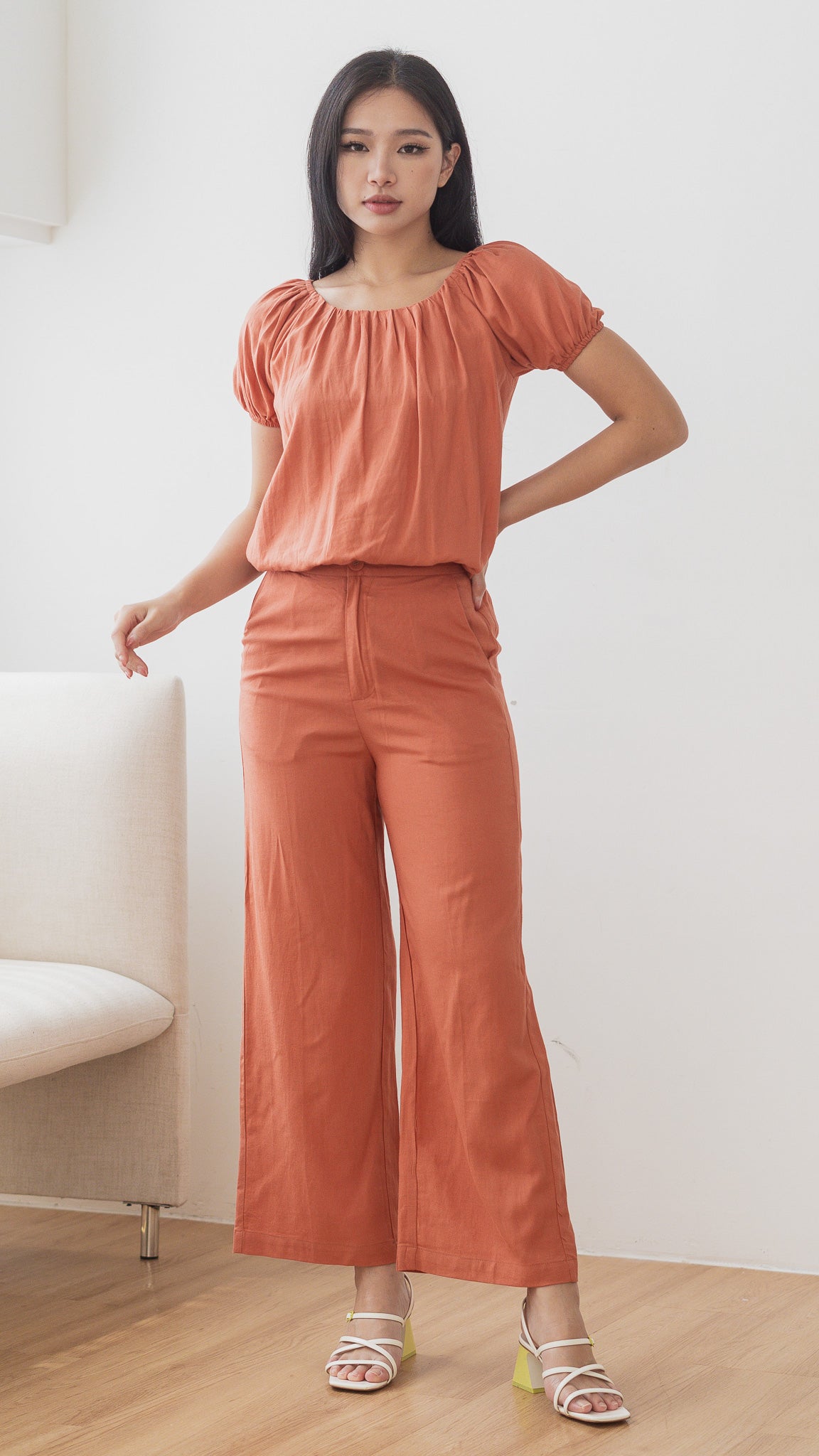 In Your Element Linen Long Pants in Orange [ONLINE ONLY]