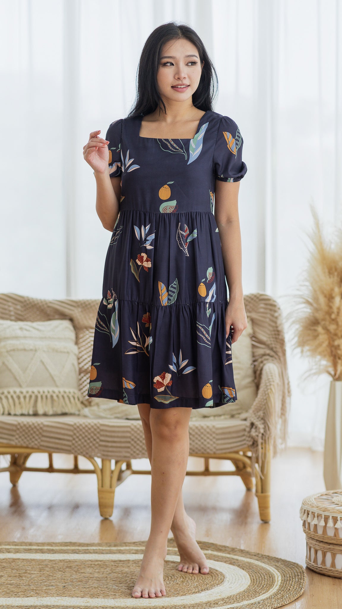 Don't Stop BeLEAFing Tiered Dress in Navy [ONLINE ONLY]
