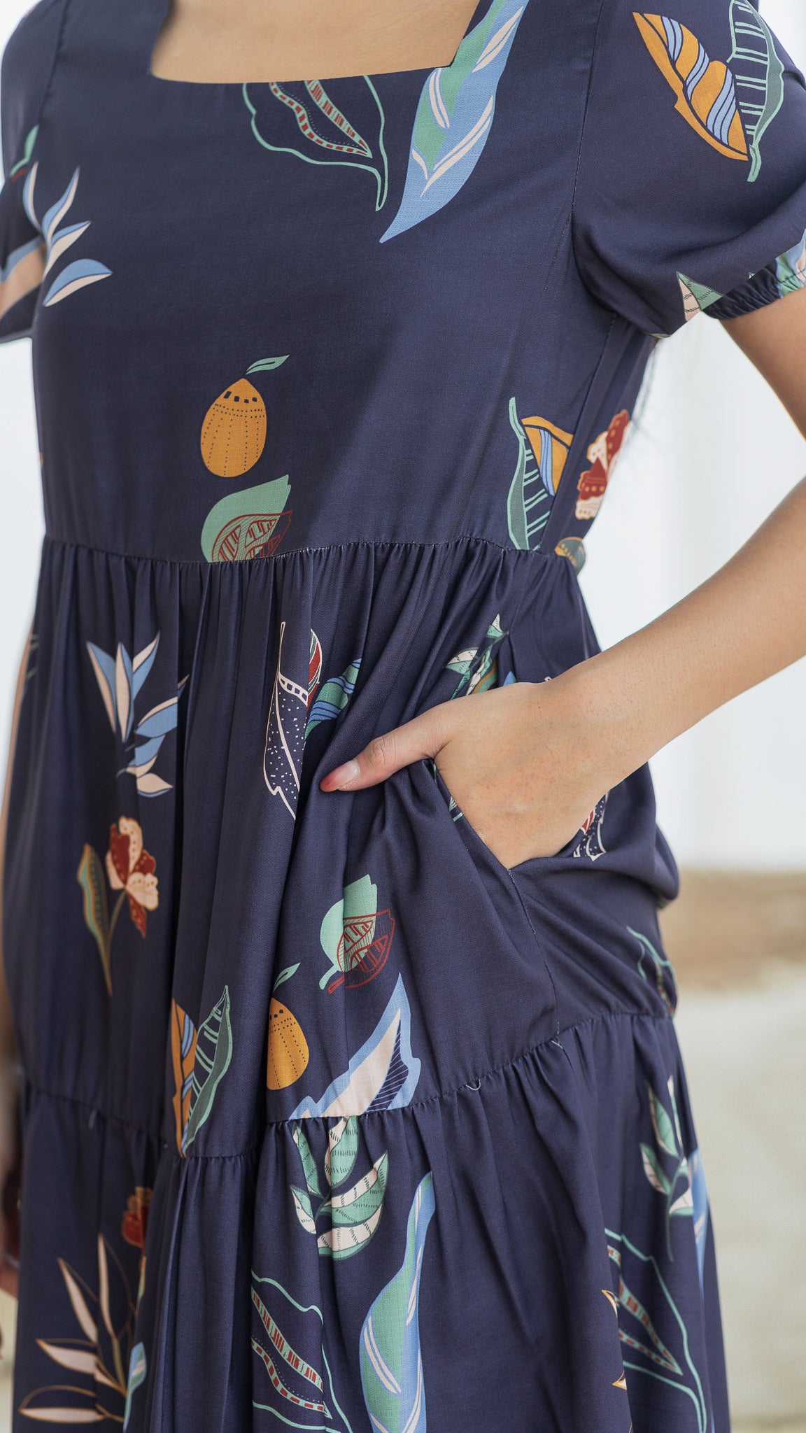 Don't Stop BeLEAFing Tiered Dress in Navy [ONLINE ONLY]