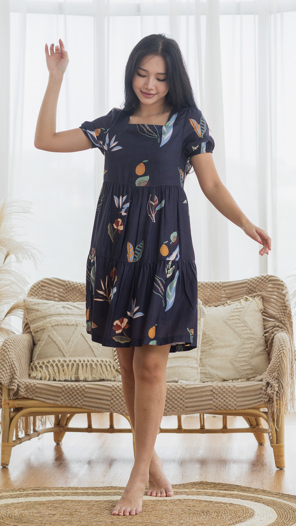 Don't Stop BeLEAFing Tiered Dress in Navy [ONLINE ONLY]
