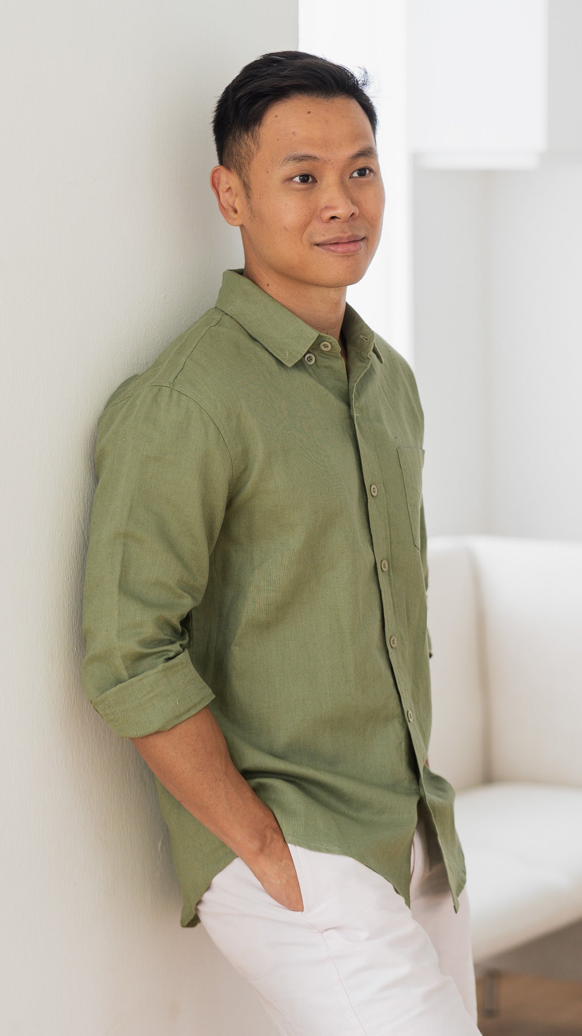 Good Vibes Men's Linen Shirt in Green [ONLINE ONLY]