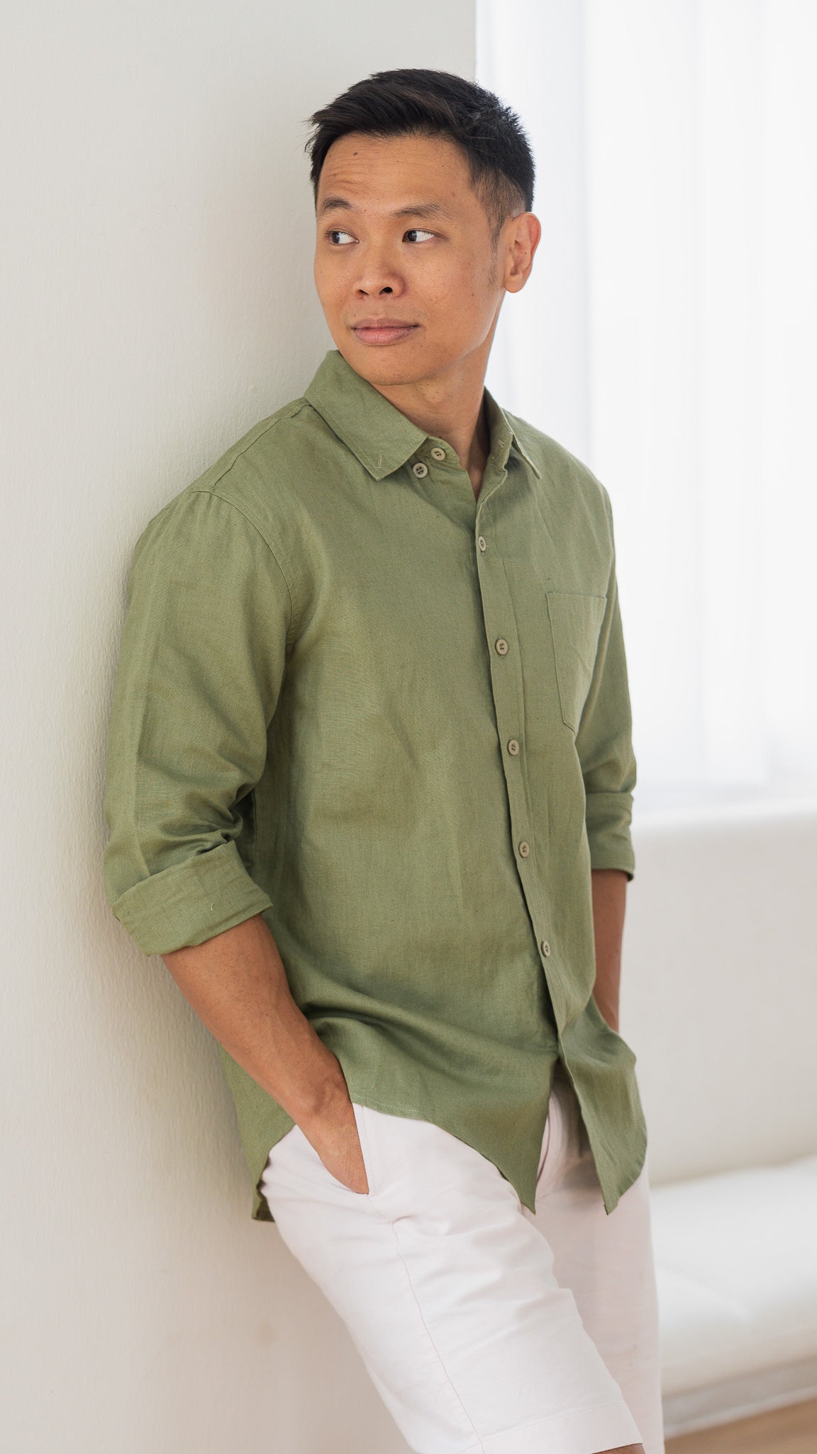 Good Vibes Men's Linen Shirt in Green [ONLINE ONLY]