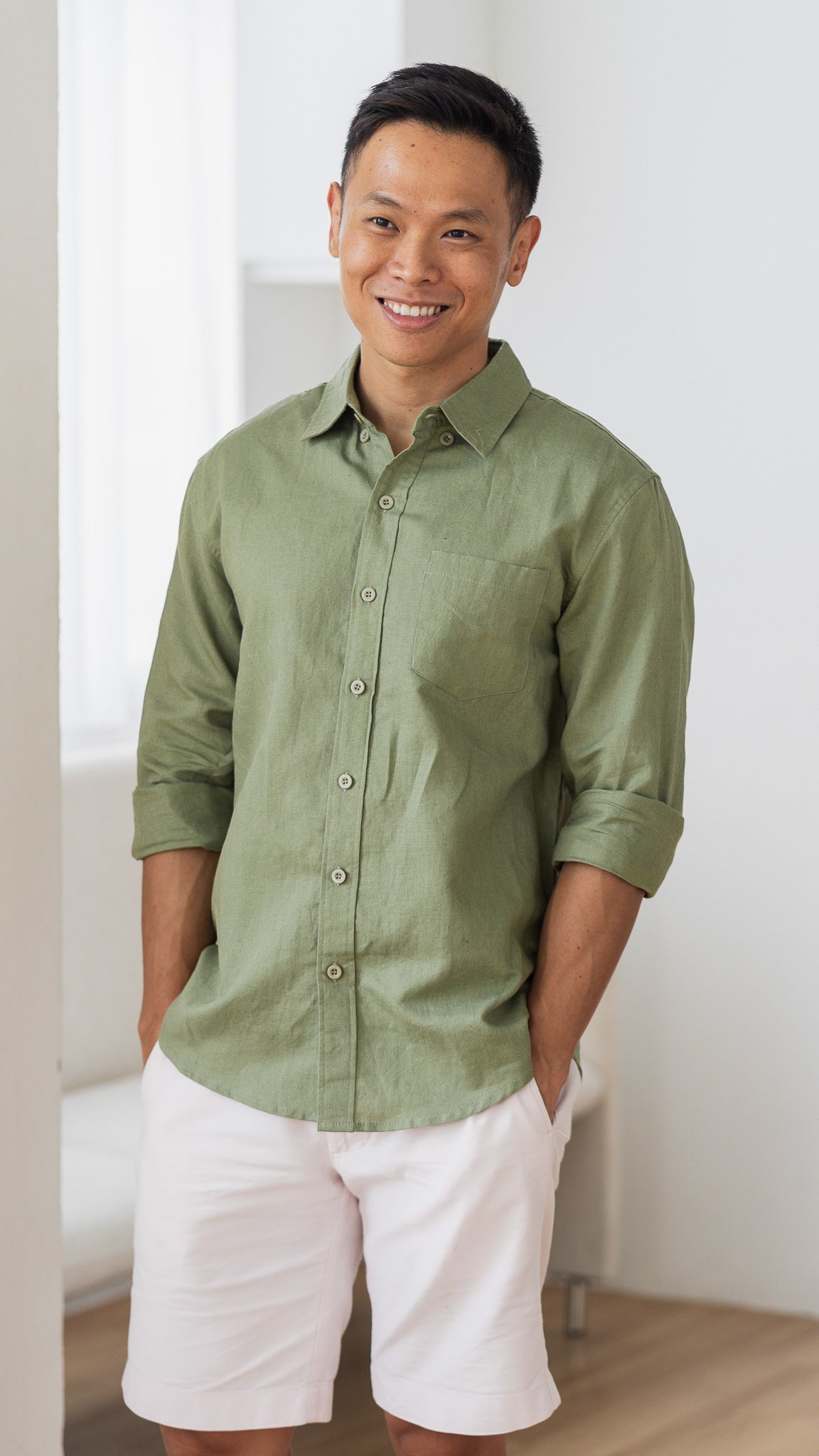 Good Vibes Men's Linen Shirt in Green [ONLINE ONLY]