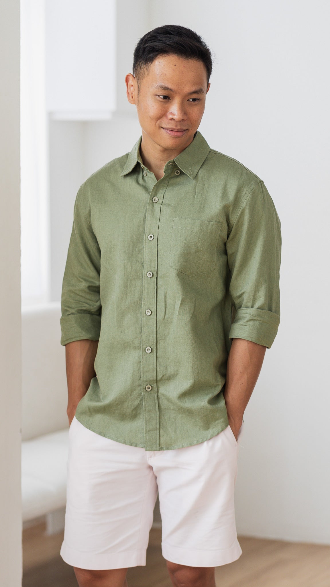 Good Vibes Men's Linen Shirt in Green [ONLINE ONLY]