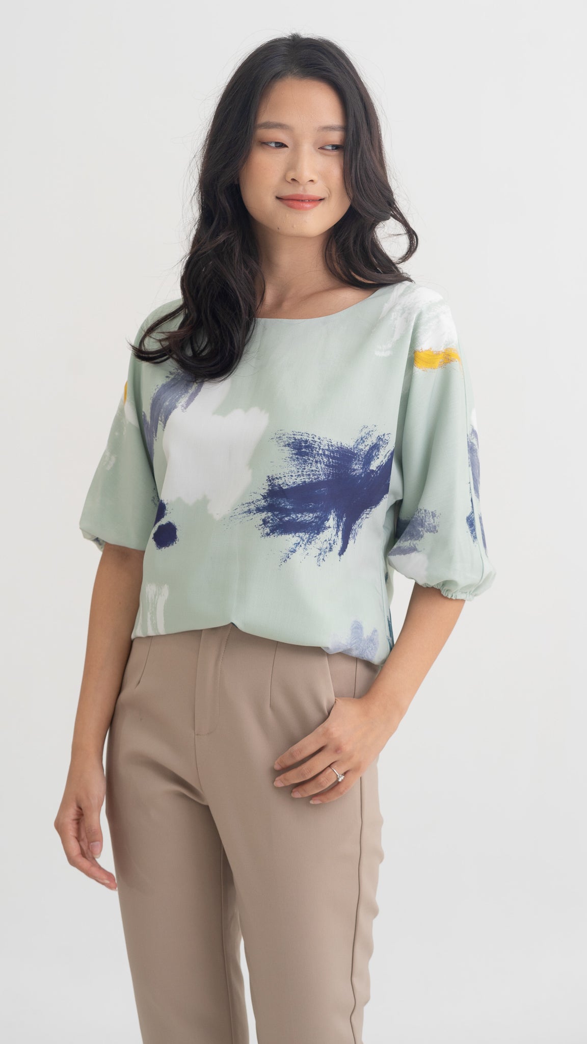If I Were A Painter Sleeved Blouse in Sage
