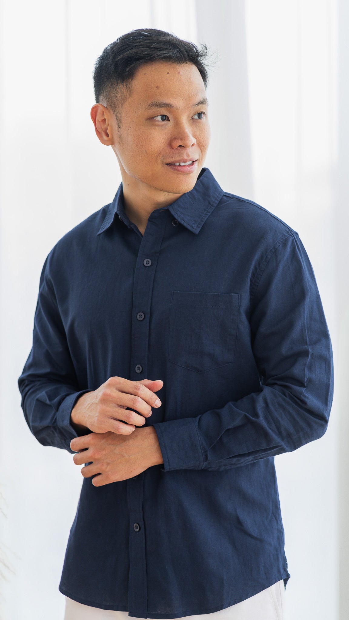 Good Vibes Men's Linen Shirt in Navy [ONLINE ONLY]