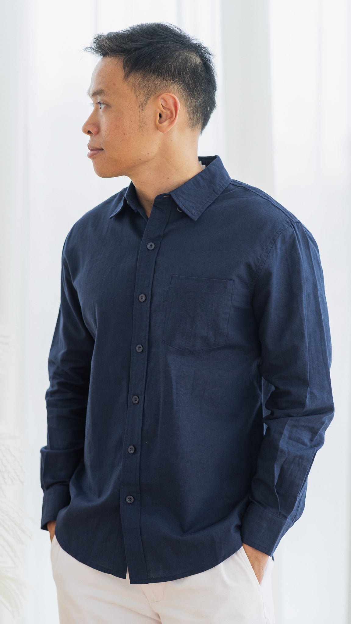 Good Vibes Men's Linen Shirt in Navy [ONLINE ONLY]