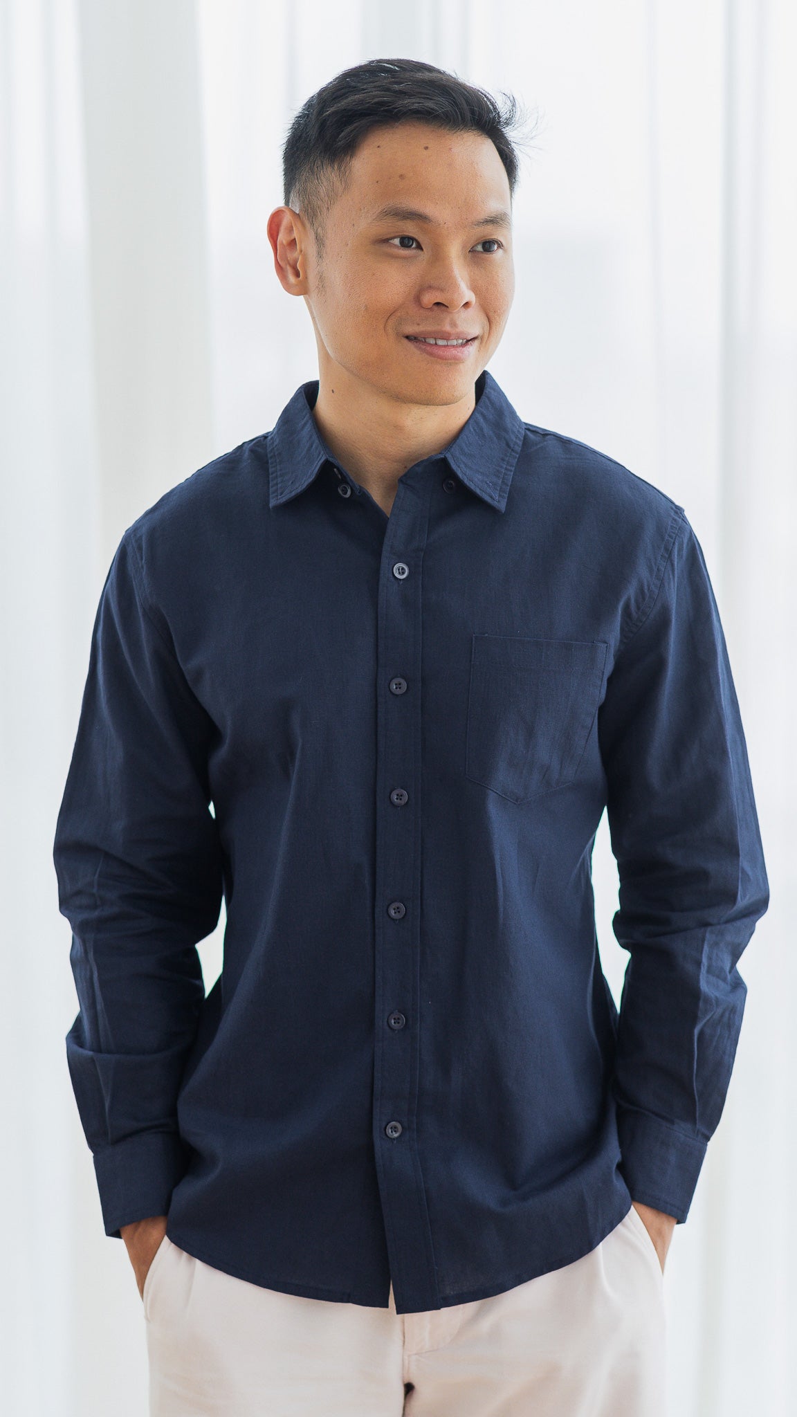 Good Vibes Men's Linen Shirt in Navy [ONLINE ONLY]
