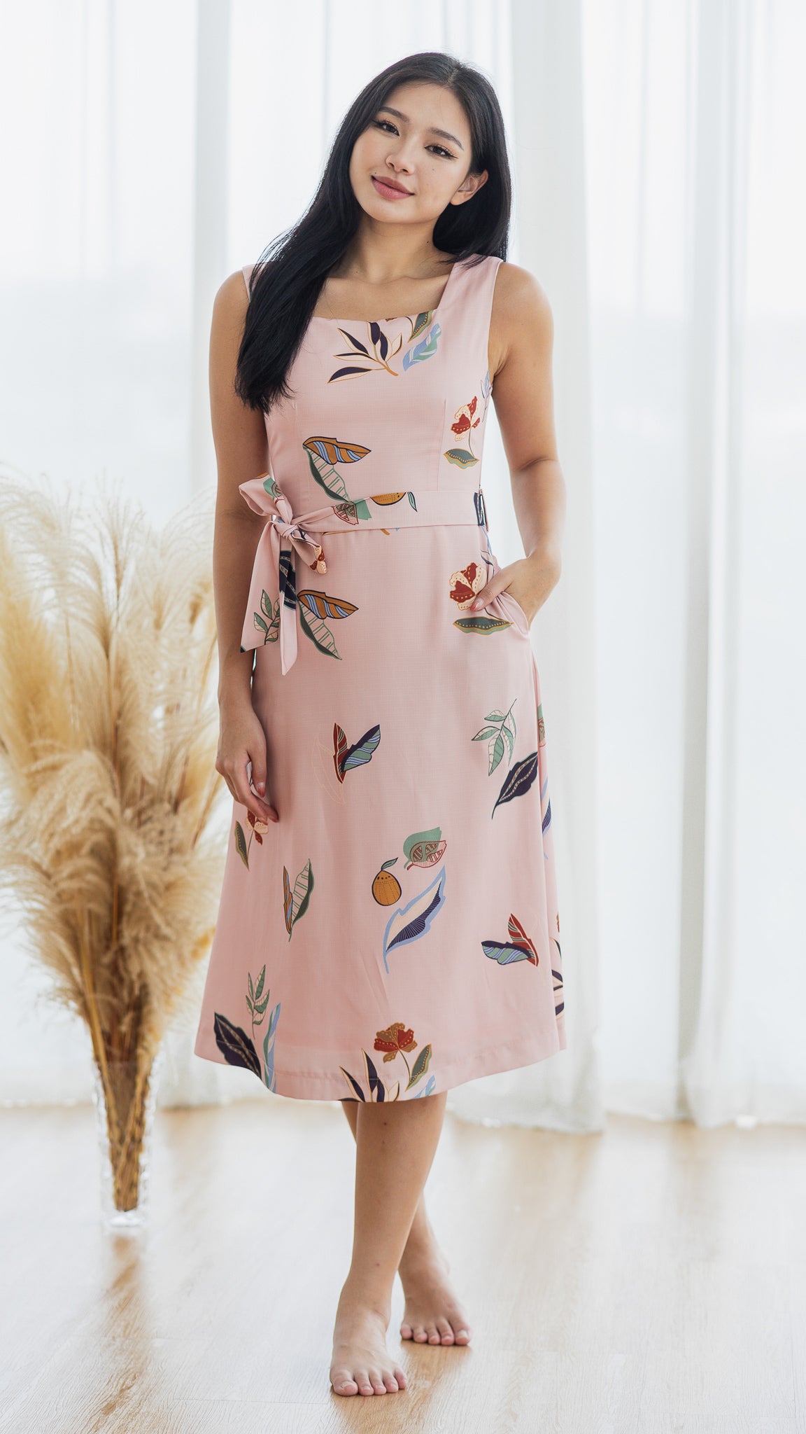 Don't Stop BeLEAFing Midi Dress in Pink [ONLINE ONLY]