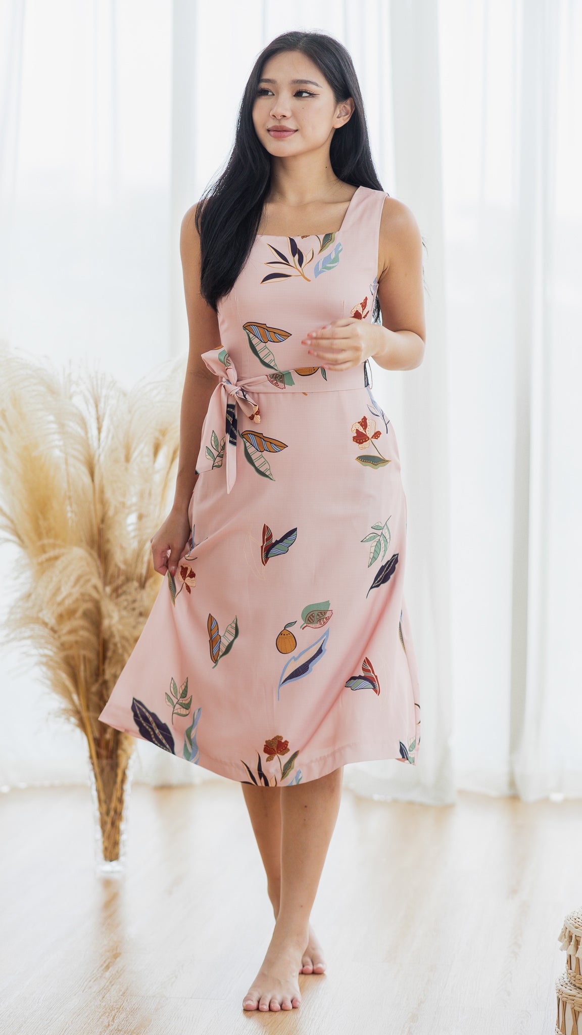Don't Stop BeLEAFing Midi Dress in Pink [ONLINE ONLY]