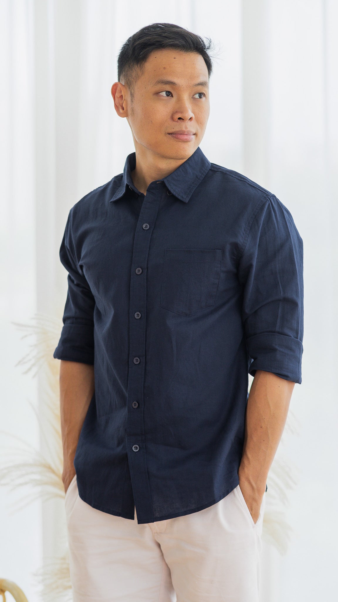 Good Vibes Men's Linen Shirt in Navy [ONLINE ONLY]