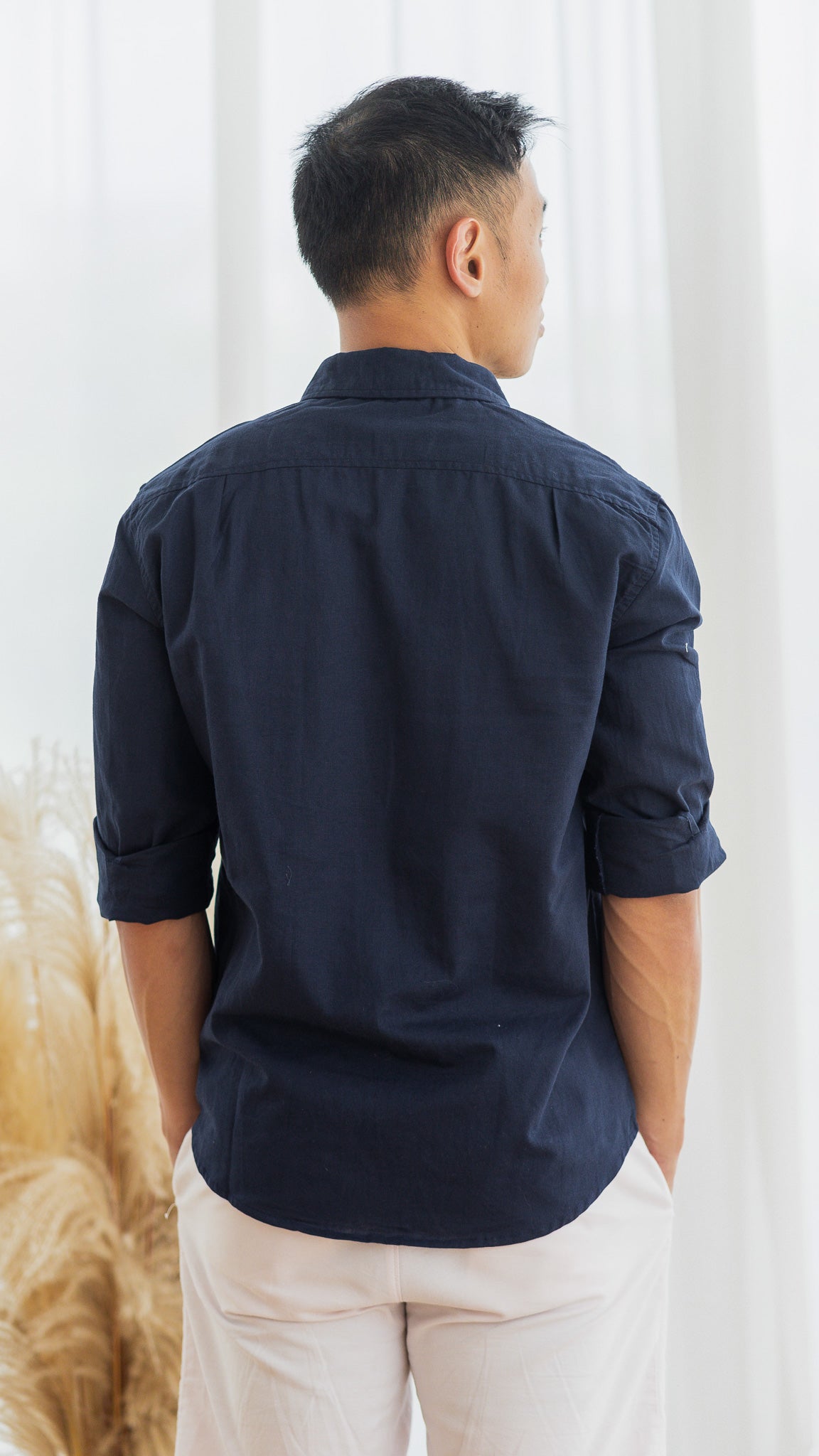 Good Vibes Men's Linen Shirt in Navy [ONLINE ONLY]