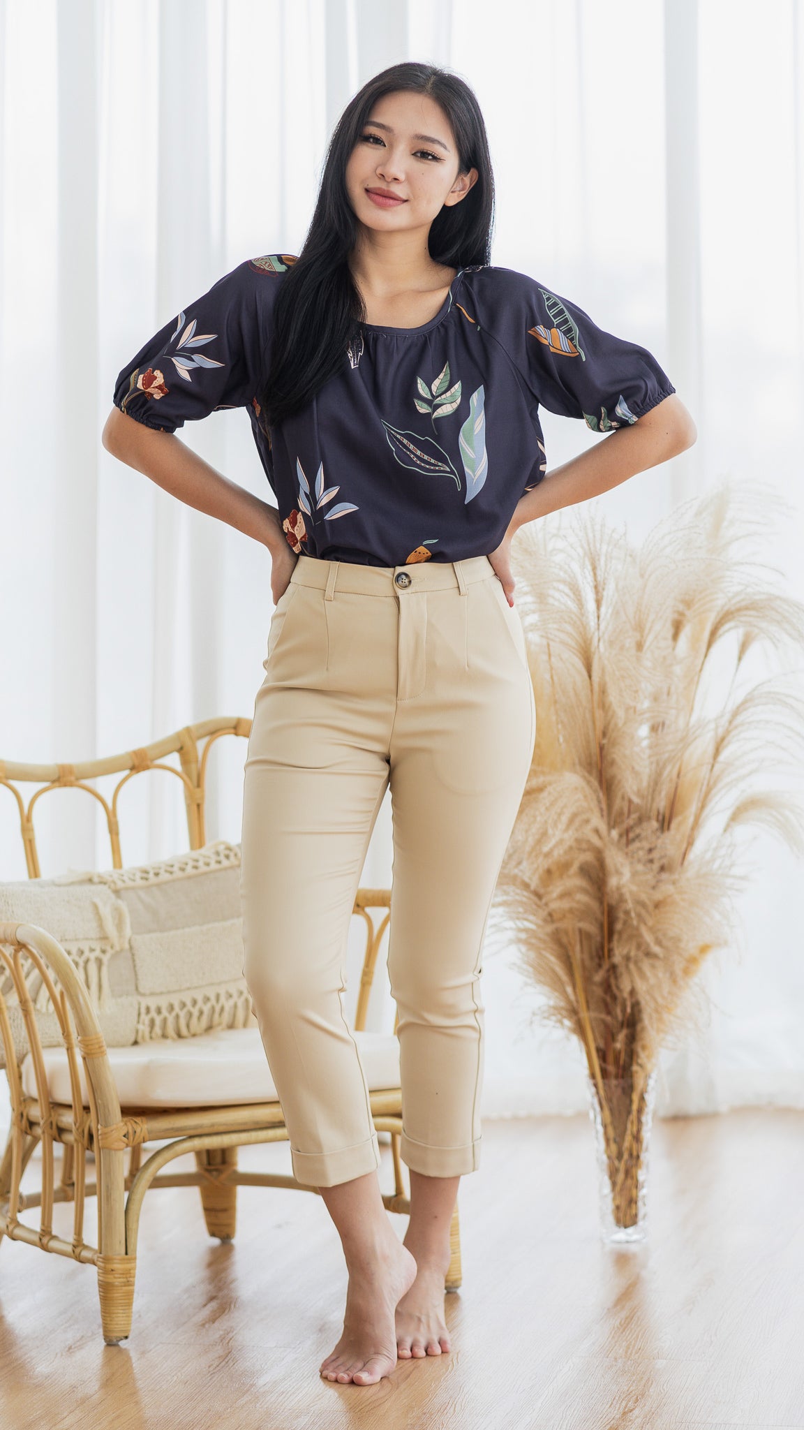 Don't Stop BeLEAFing Sleeved Blouse in Navy [ONLINE ONLY]