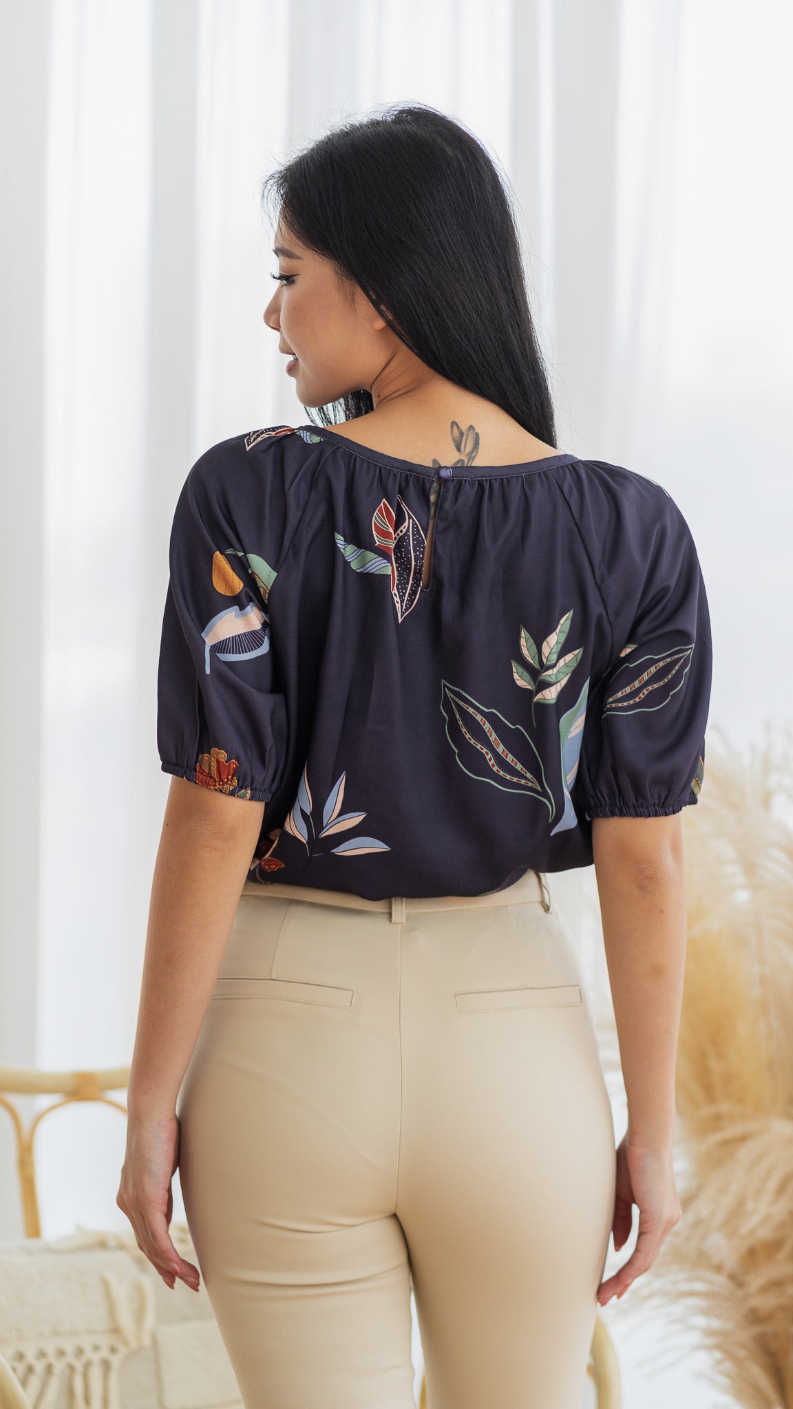 Don't Stop BeLEAFing Sleeved Blouse in Navy [ONLINE ONLY]
