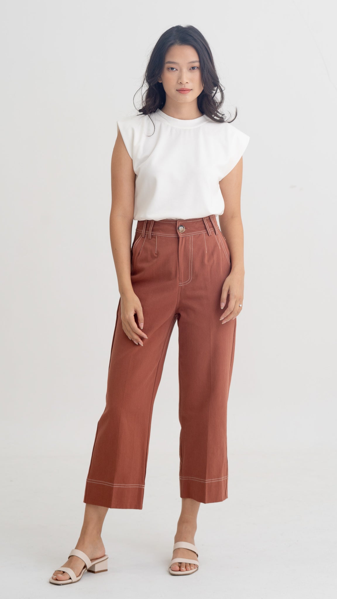 Cayden Contrast Stitch Pants in Mulberry [ONLINE ONLY]